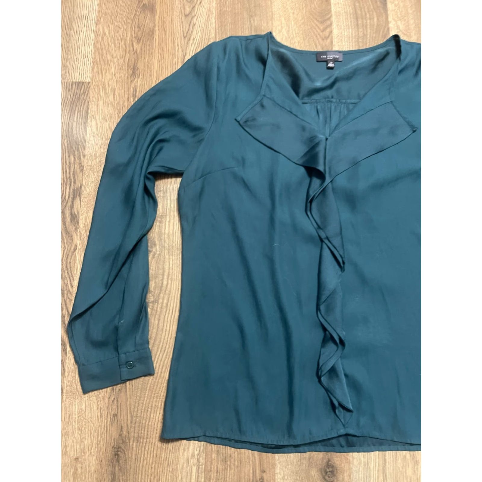 Vintage The Limited Blouse Women's Medium Green Long Sleeve Front Ruffle Shirt Size M / US 6-8 / IT 42-44 - 3 Thumbnail