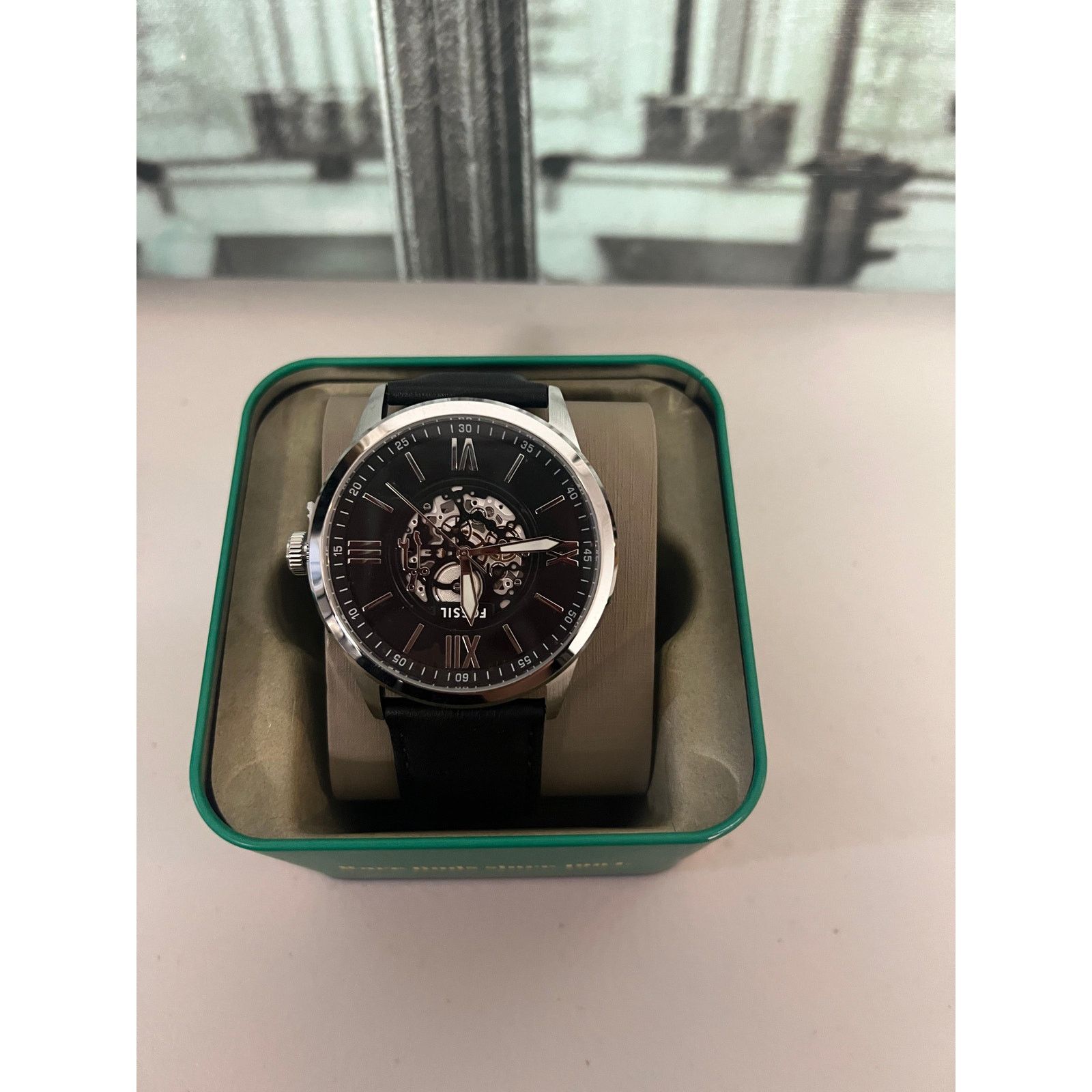 Fossil BQM7127 Flynn Black Leather Skeleton Men\