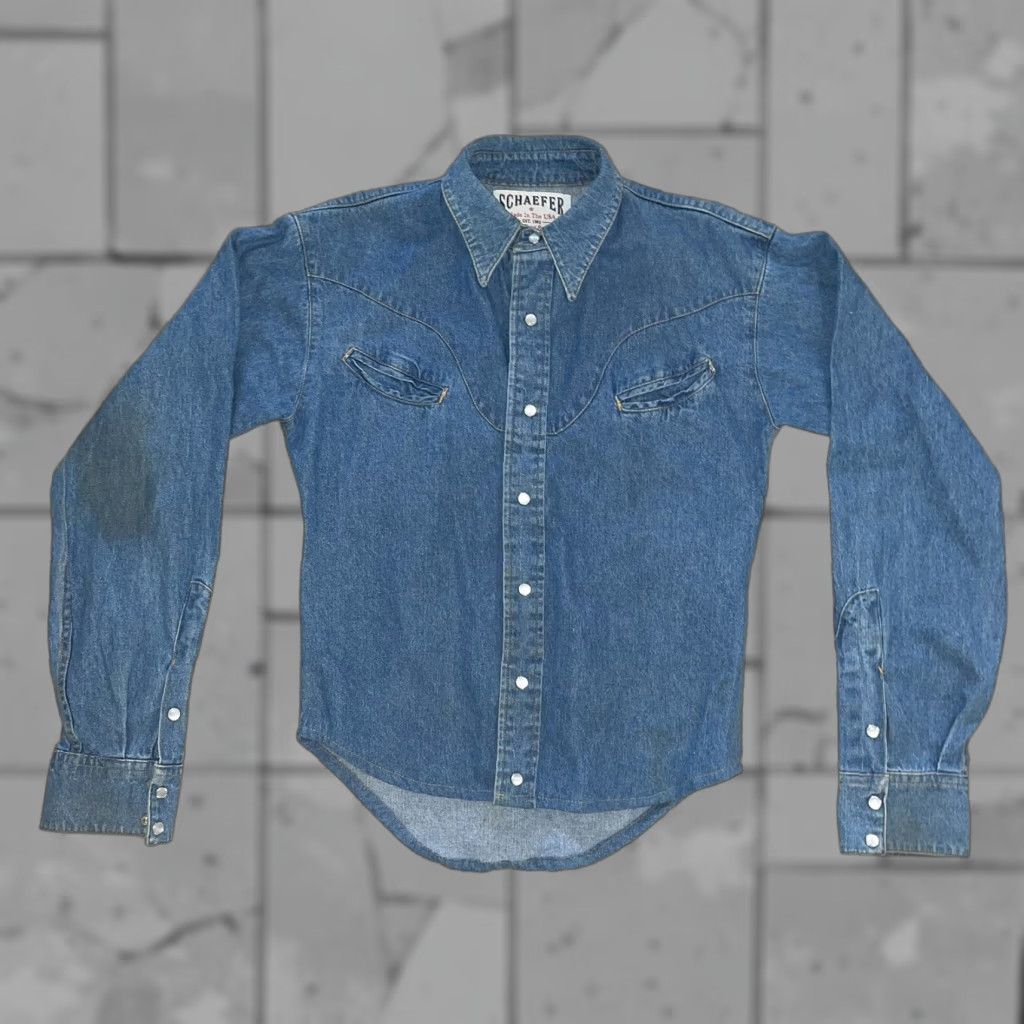 Vintage Schafer Blue Long Sleeve Snap Button Down Made In USA Size Small Shirt Mens S Blue USA Button-Down Cotton Denim Size US S / EU 44-46 / 1 - 1 Thumbnail