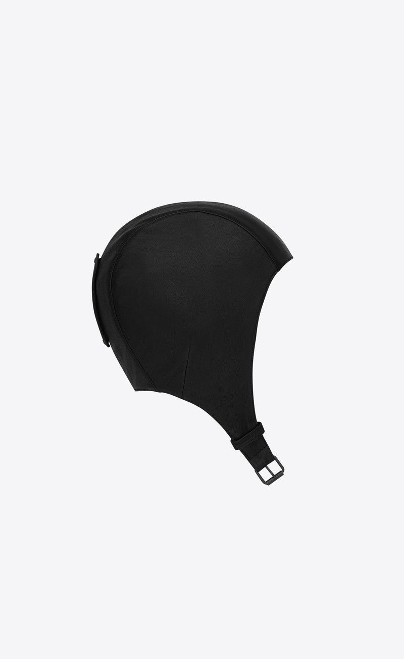 Saint Laurent Paris oc11z1225 Size: S / Aviator Hat / Cap in Leather in Black Size ONE SIZE - 2 Thumbnail