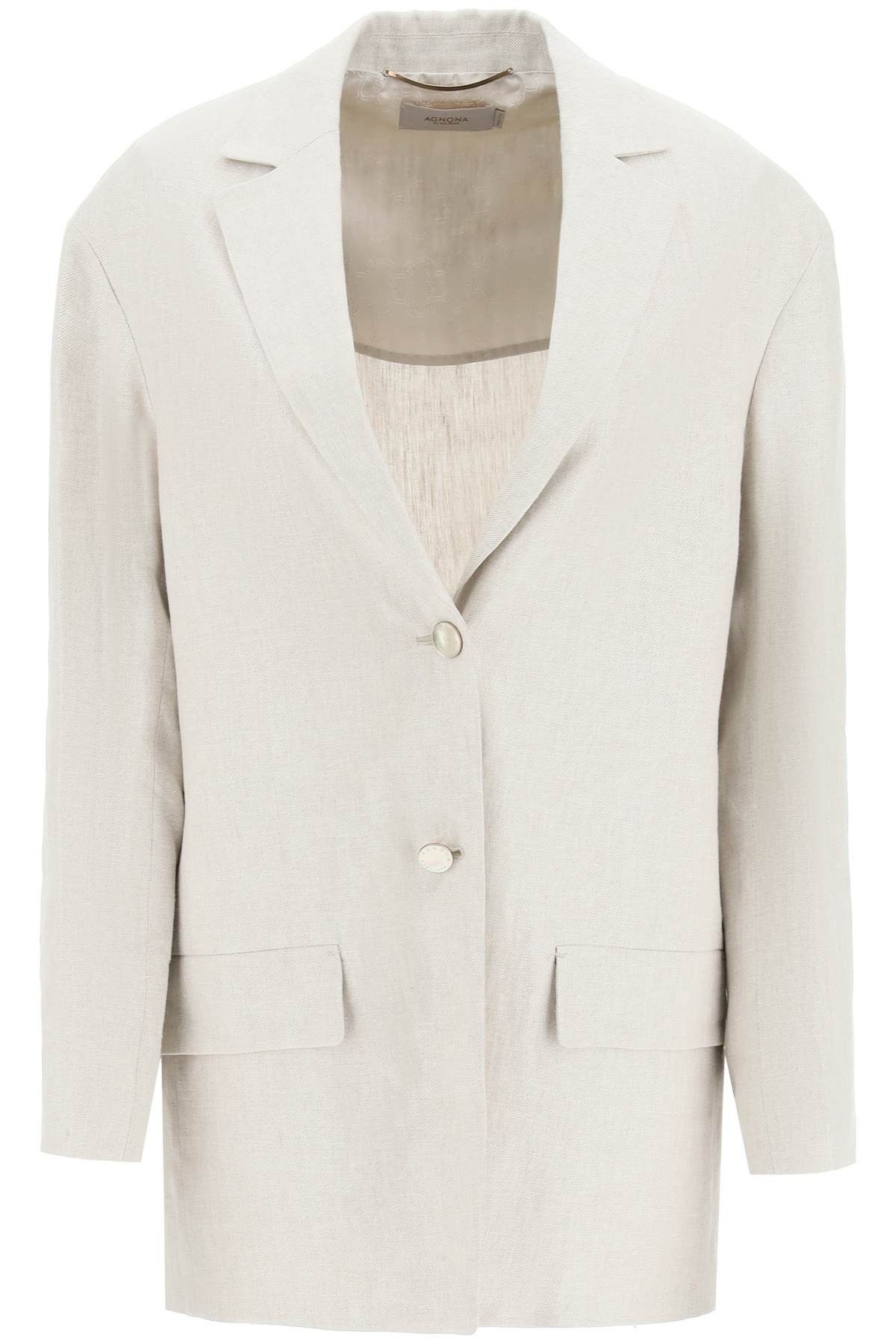 image of Agnona Linen Blazer in Sand, Women's (Size Small)