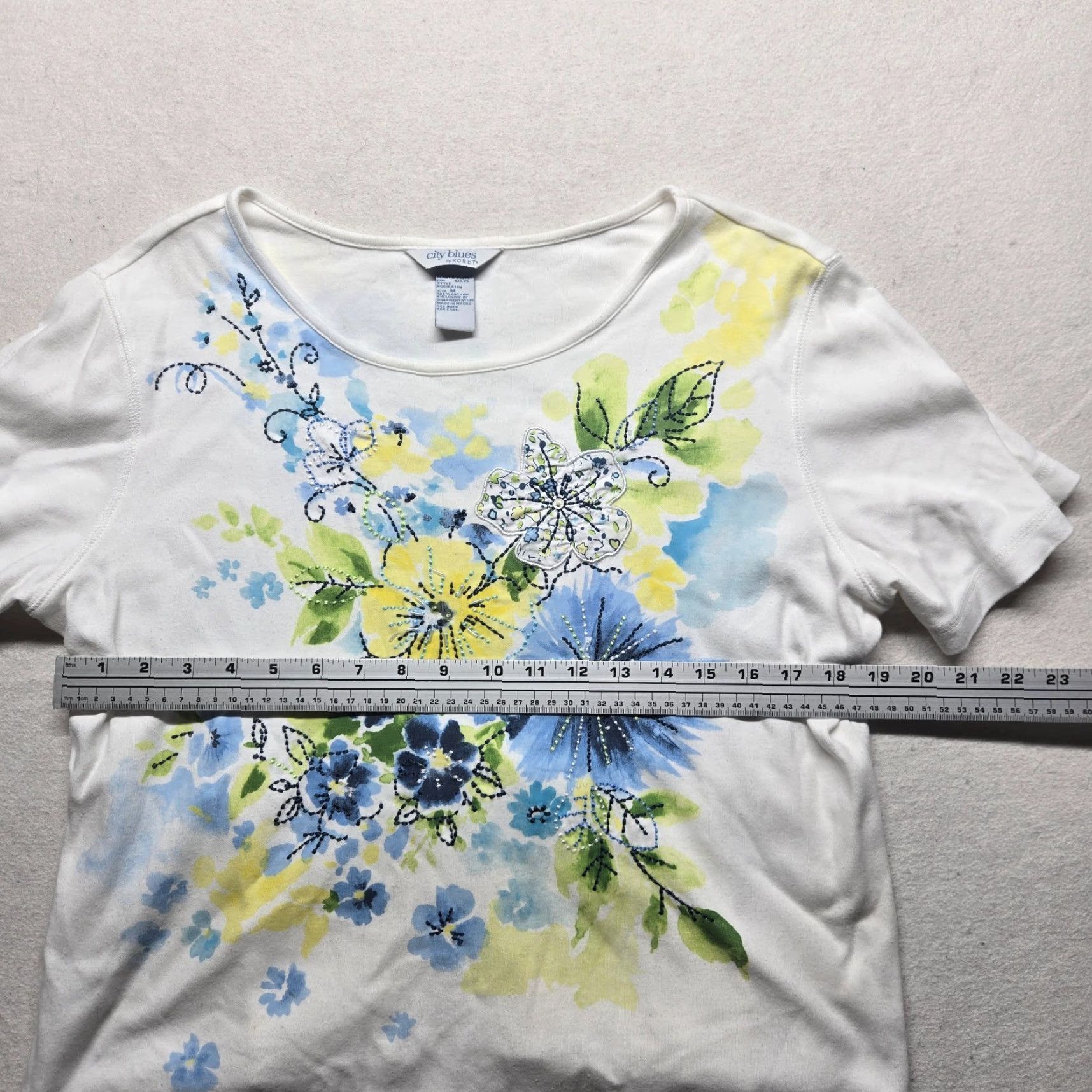 Vintage Koret Floral Short Sleeve Pullover Top Adult Women's M Blue City Theme Size M / US 6-8 / IT 42-44 - 4 Thumbnail