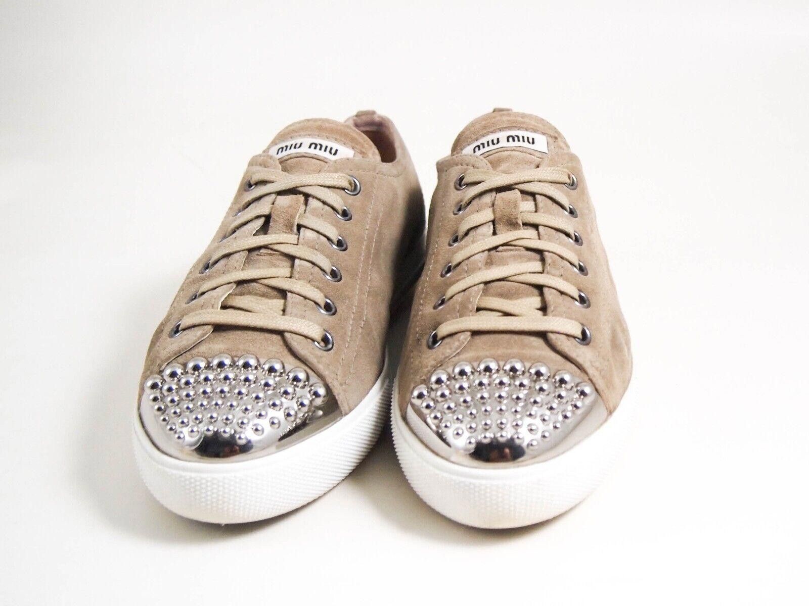 Miu Miu Miu Miu Metal Cap Toe Sneakers Brown Suede EU 38 US 8 Size US 8 / IT 38 - 1 Thumbnail