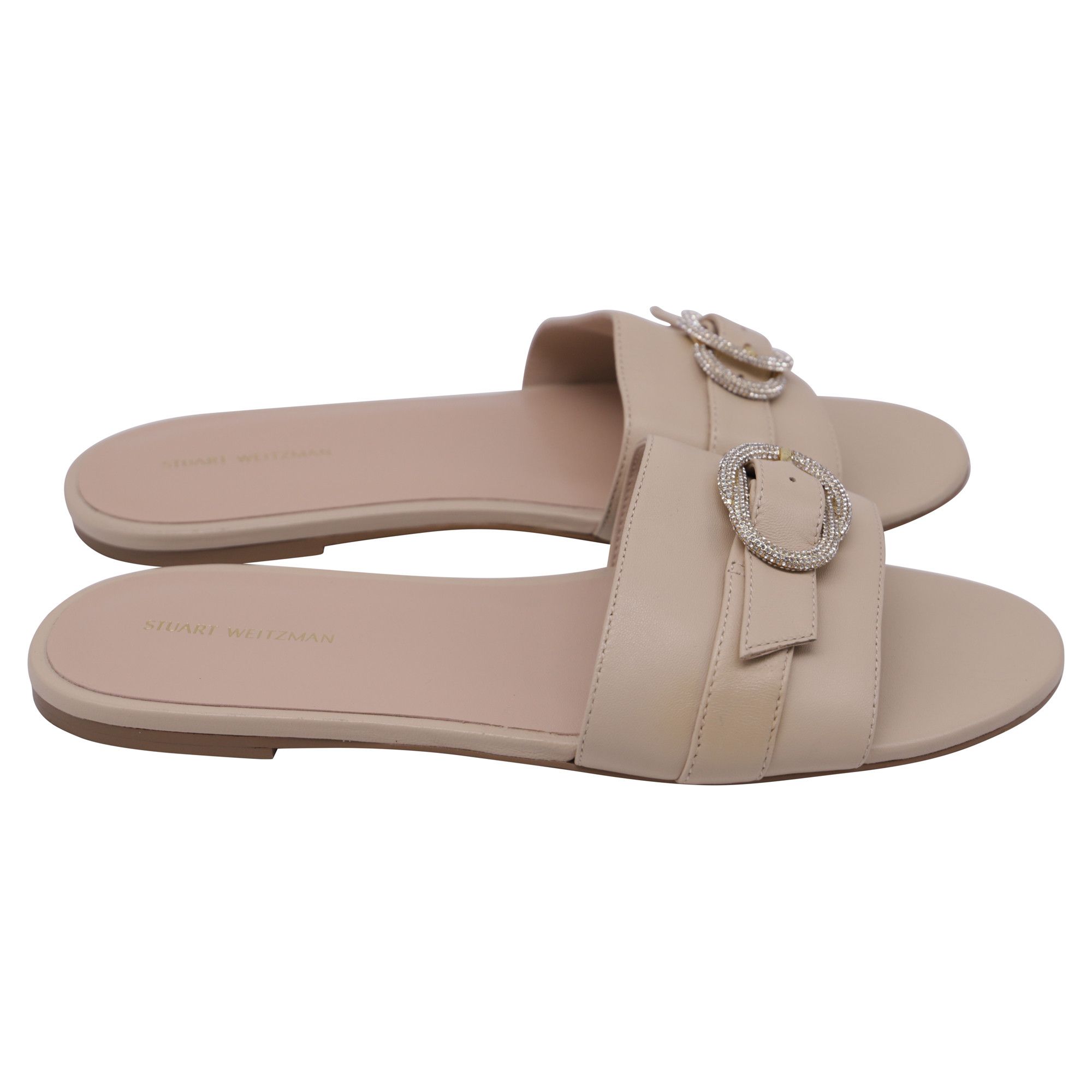 Stuart Weitzman Stuart Weitzman Crystal-Embellished Slides in Beige Leather Size US 11 / IT 41 - 1 Thumbnail