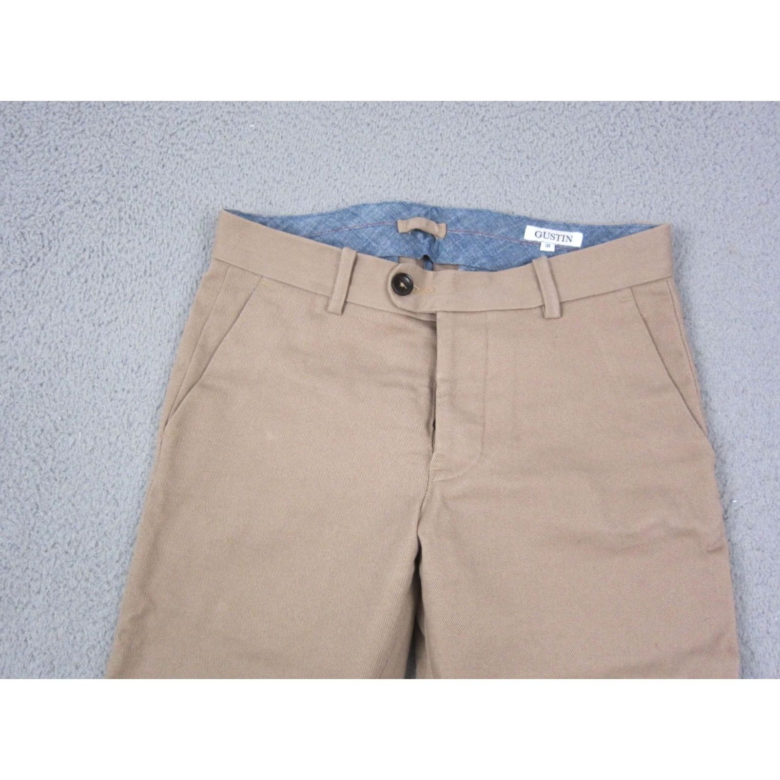 Gustin Gustin Pants Mens 31 Brown Slim Fit Washed Straight Chino Button Fly Made USA Size US 31 - 2 Thumbnail