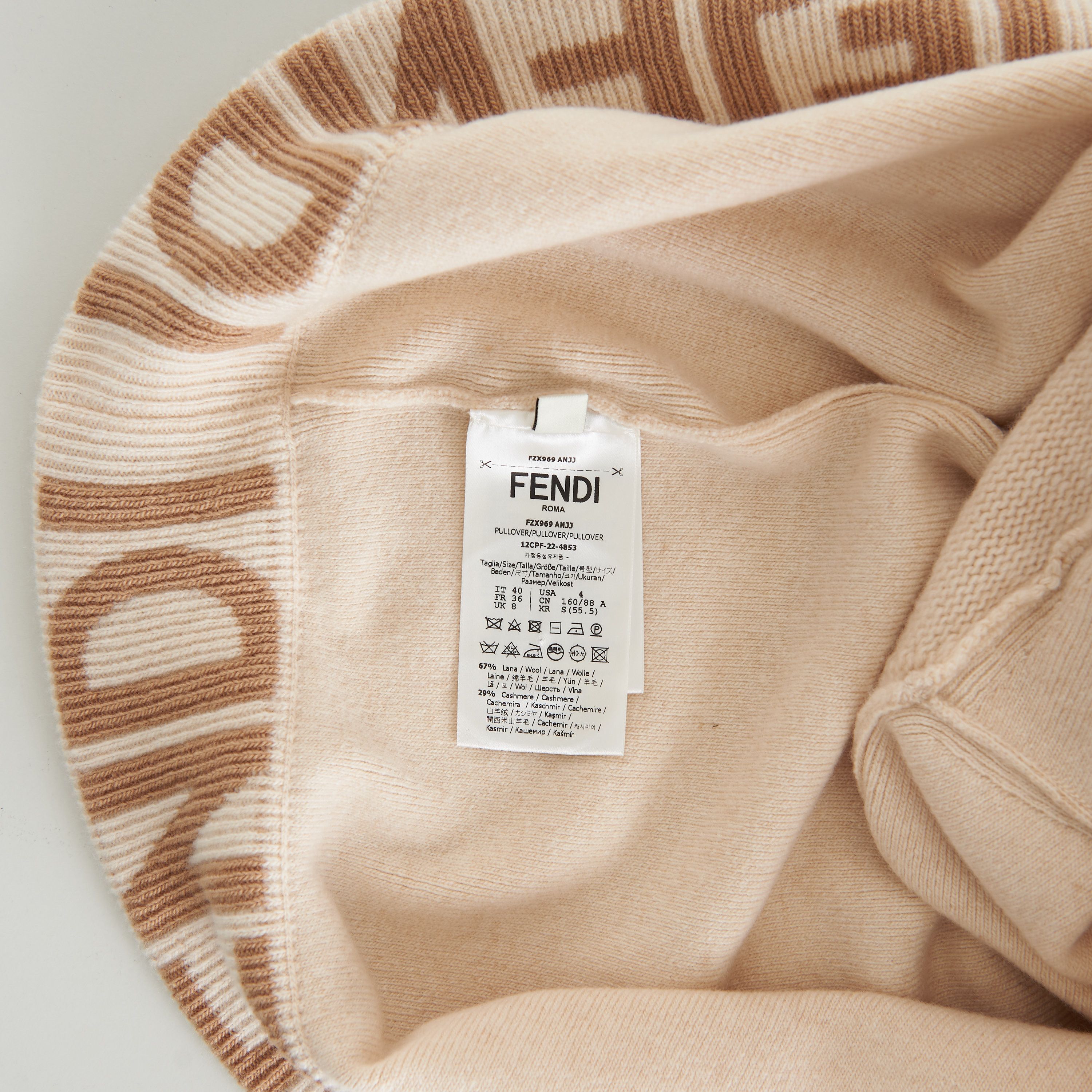 Fendi Beige Cashmere & Wool Sweater - Fendi Mirror Logo Motif Size S / US 4 / IT 40 - 11 Thumbnail