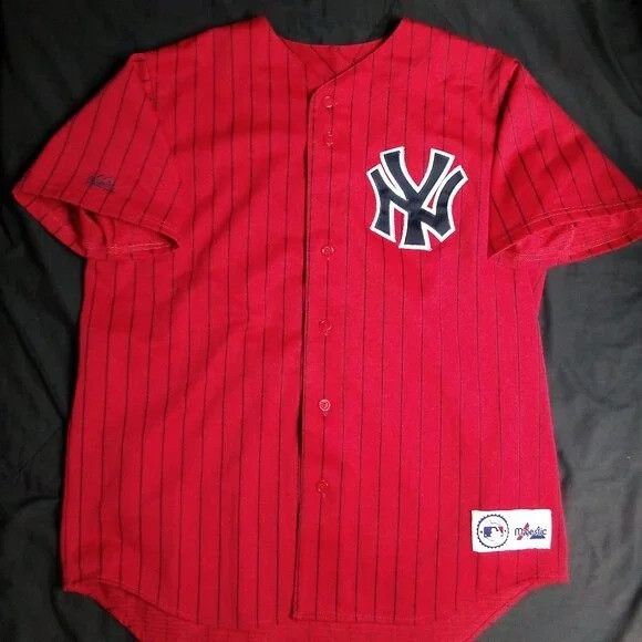 Majestic Vintage Majestic New York Yankees Pinstripe Jersey Red Size US L / EU 52-54 / 3 - 2 Thumbnail
