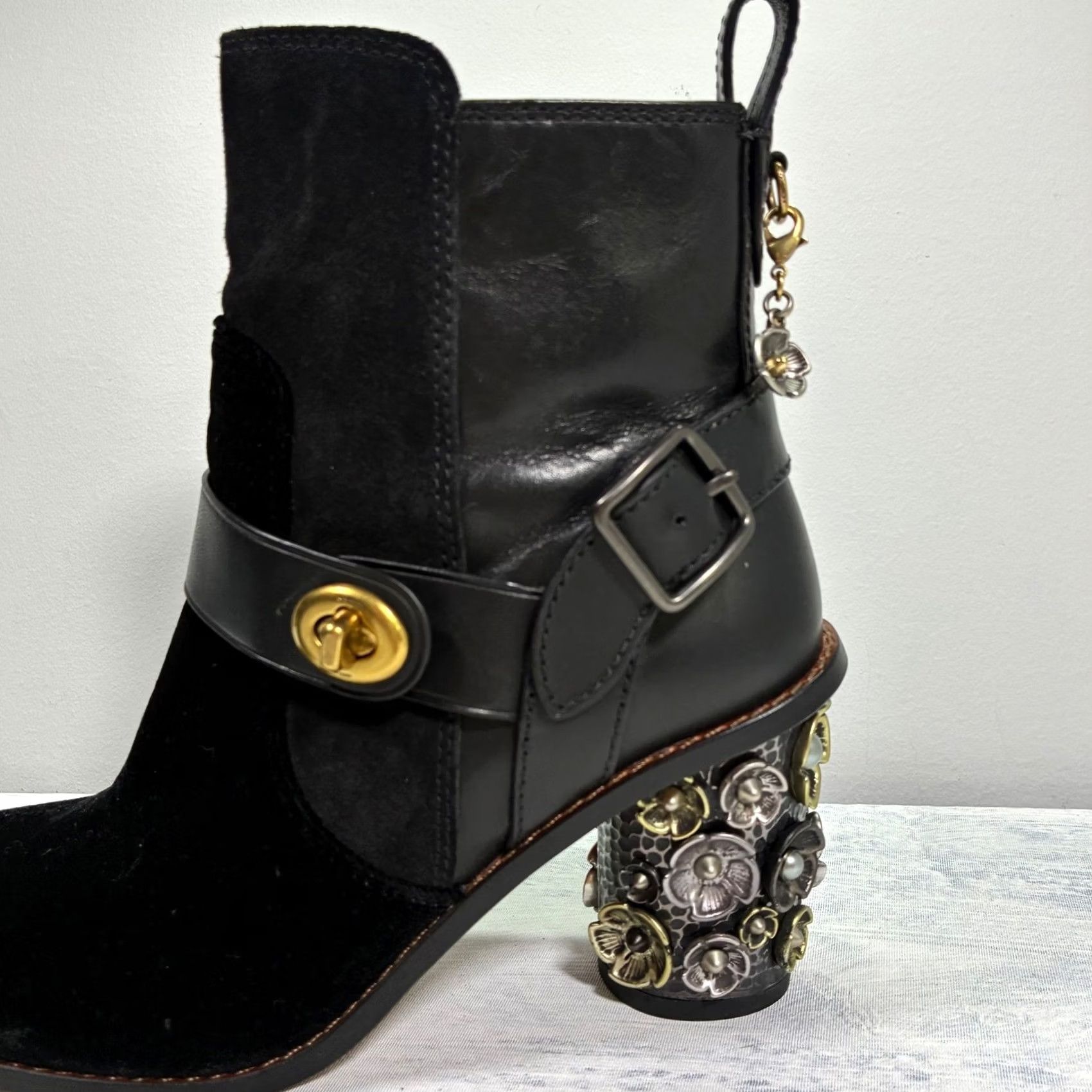 Coach Coach Black Leather Suede Women's Bootie Block Heel 5 Size US 9 / IT 39 - 3 Thumbnail