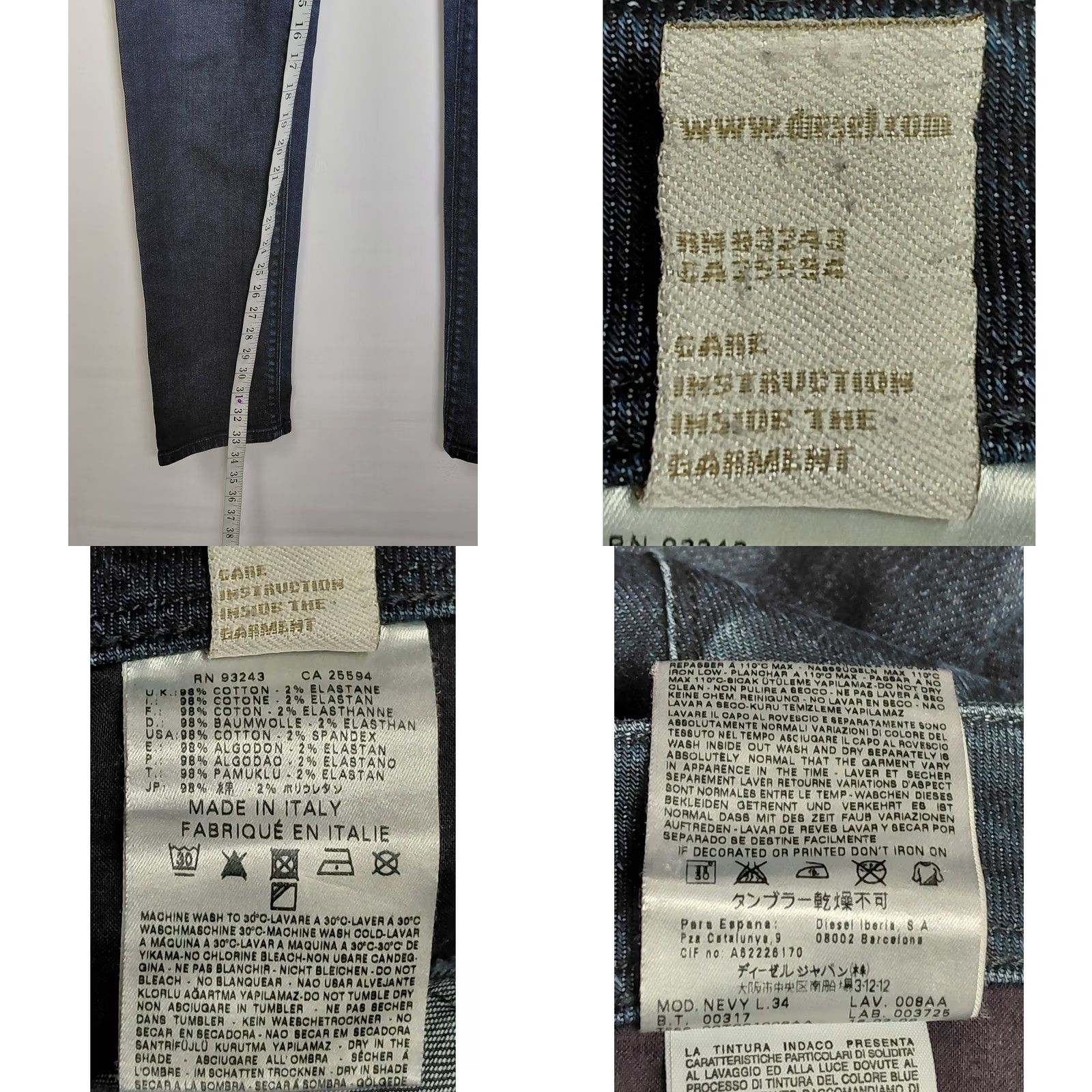 Diesel Diesel NEVY Made in Italy Jeans Blue Solid Denim Slim Men Size 31 Inseam 34 Size US 31 - 9 Thumbnail