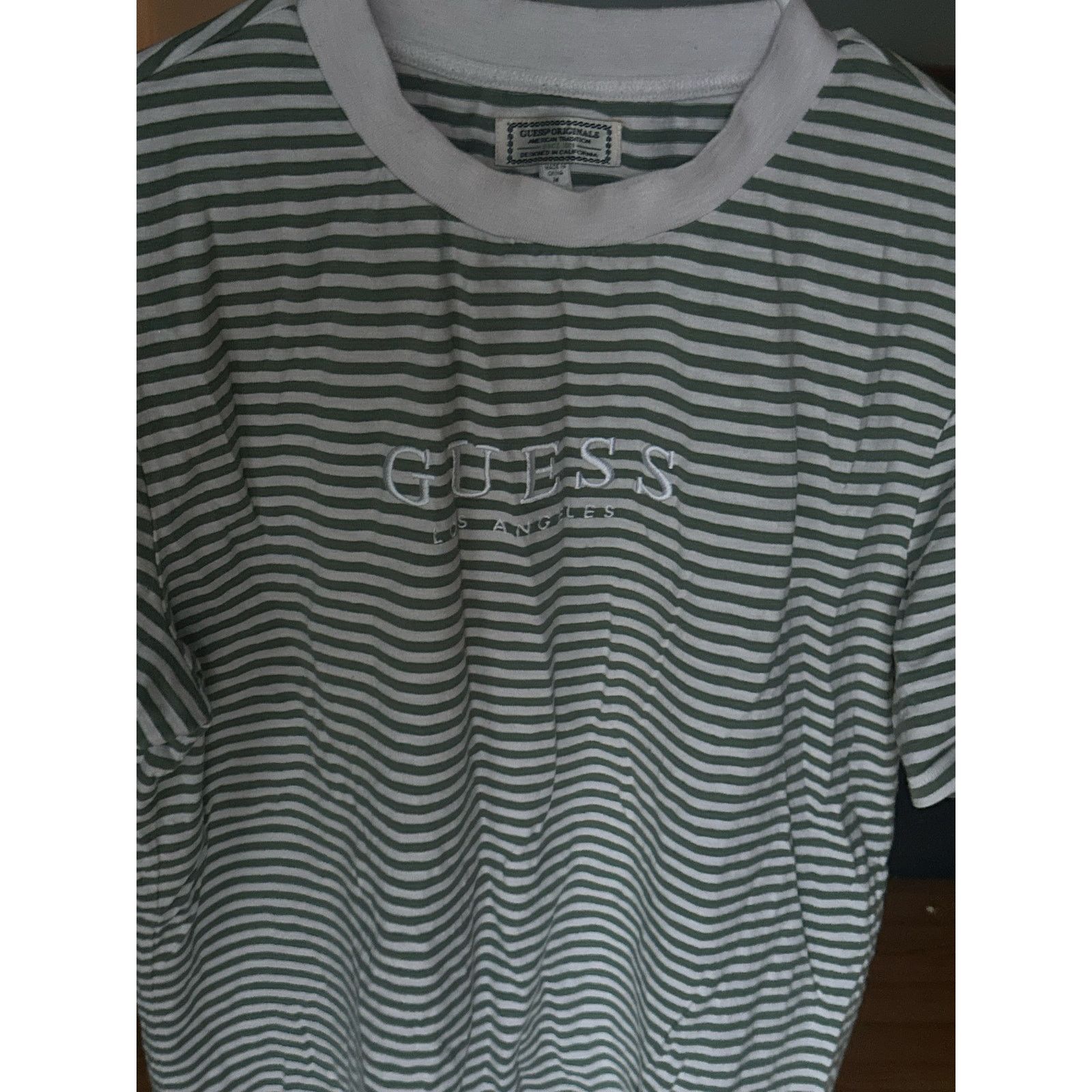 Guess VTG Guess Originals White Green Striped Tee Embroidered Logo Size US M / EU 48-50 / 2 - 2 Thumbnail
