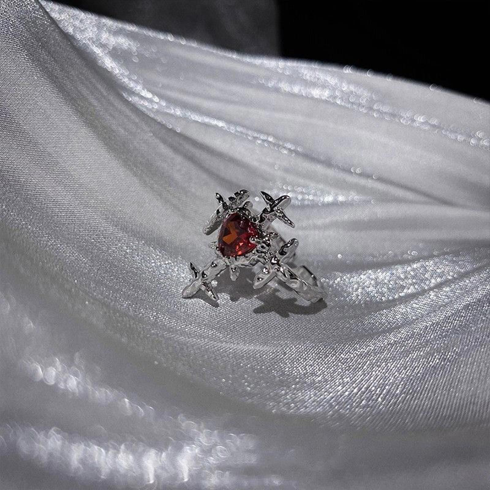 Jewelry Cross Red Crystal Gemstone Ring Size ONE SIZE - 1 Thumbnail