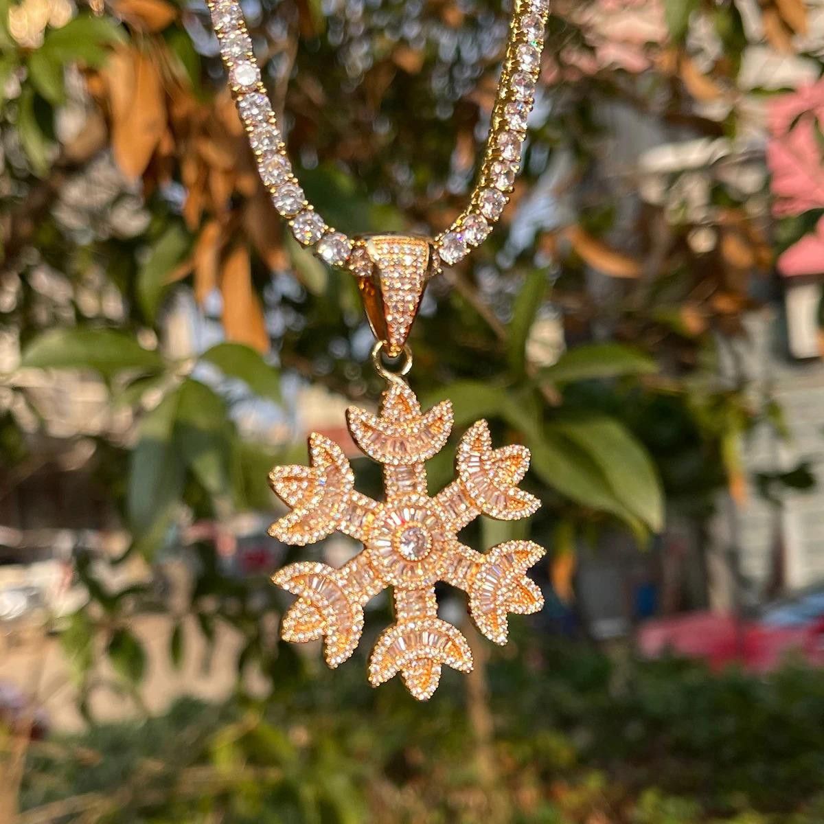 Yellow Gold Diamond Snowflake Necklace