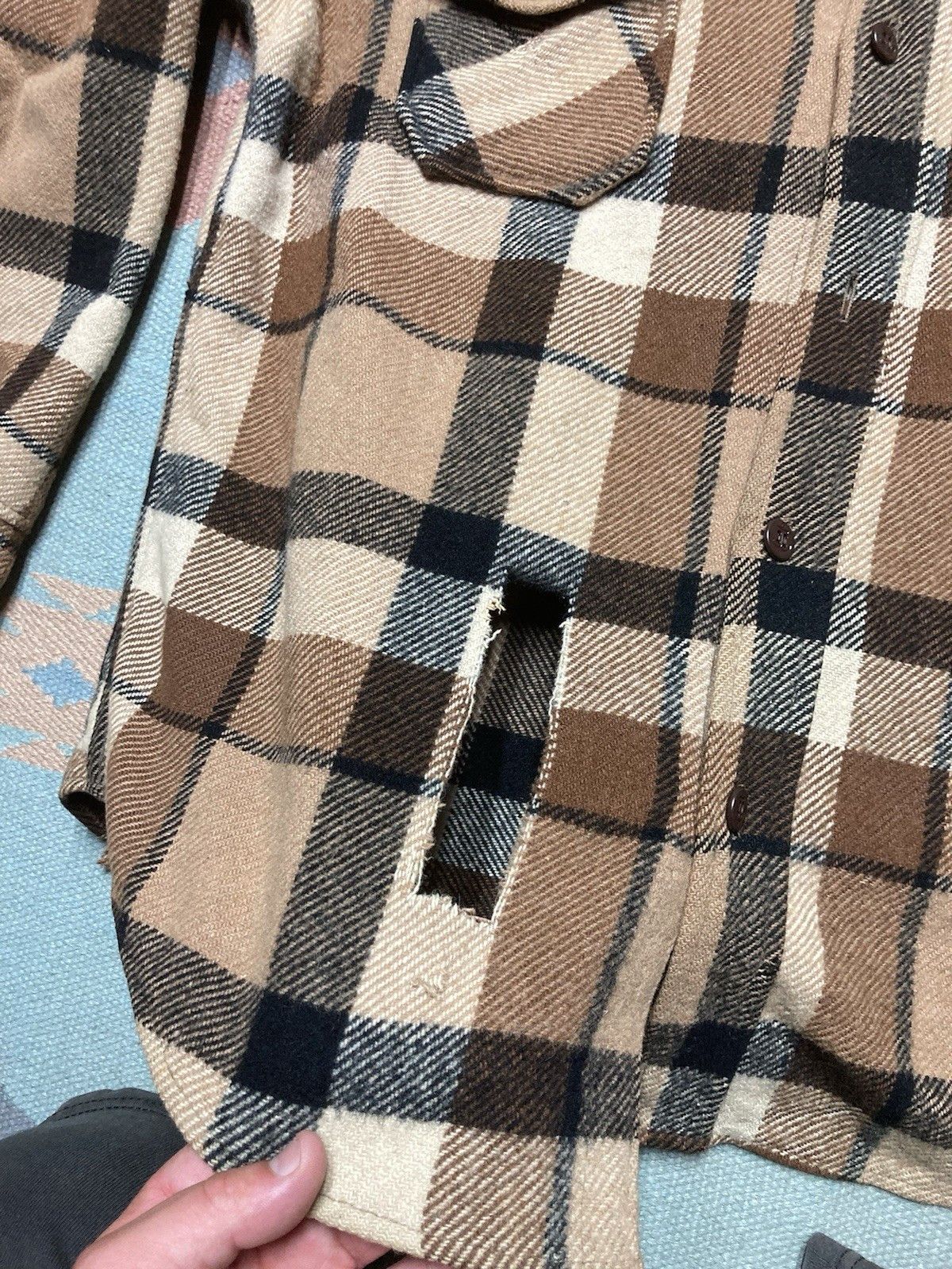 Vintage 50s 60s wool CPO shirt plaid anchor button distressed large Size US L / EU 52-54 / 3 - 3 Thumbnail