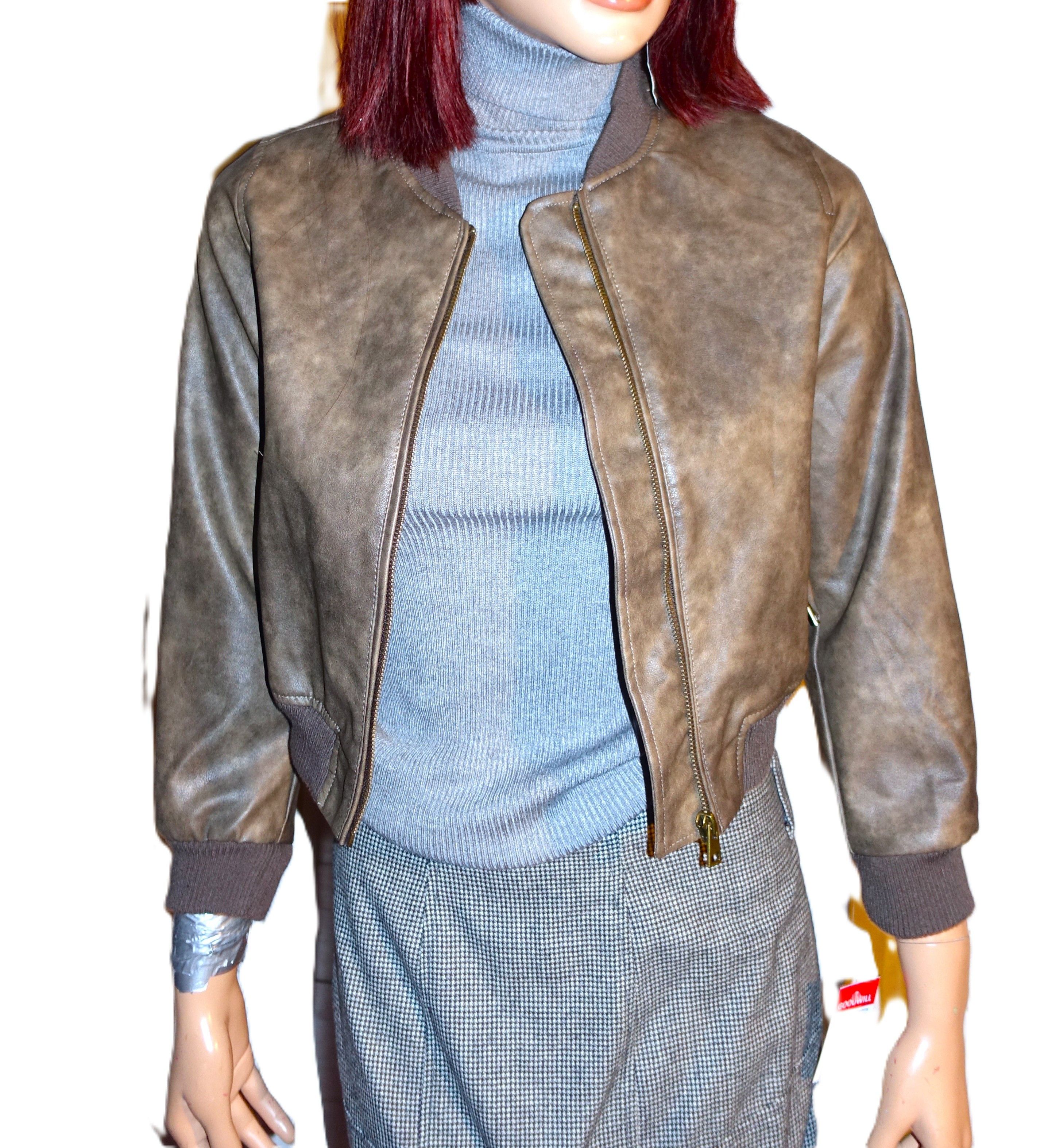 Rsq RSQ Faux Brown Leather Bomber Jacket L NWT Size L / US 10 / IT 46 - 1 Thumbnail