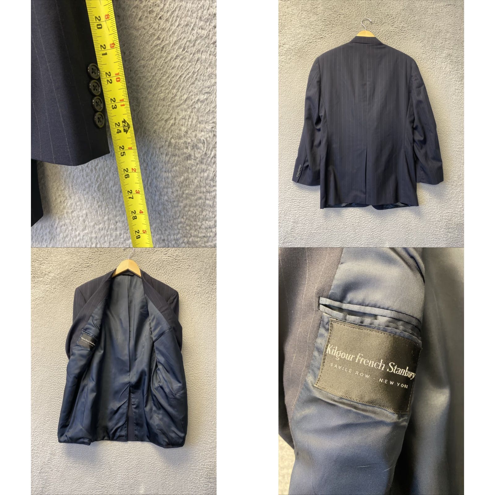 VINTAGE Kilgour French Stanbury Mens Wool Navy Striped Blazer Jacket 40R Regular Men's