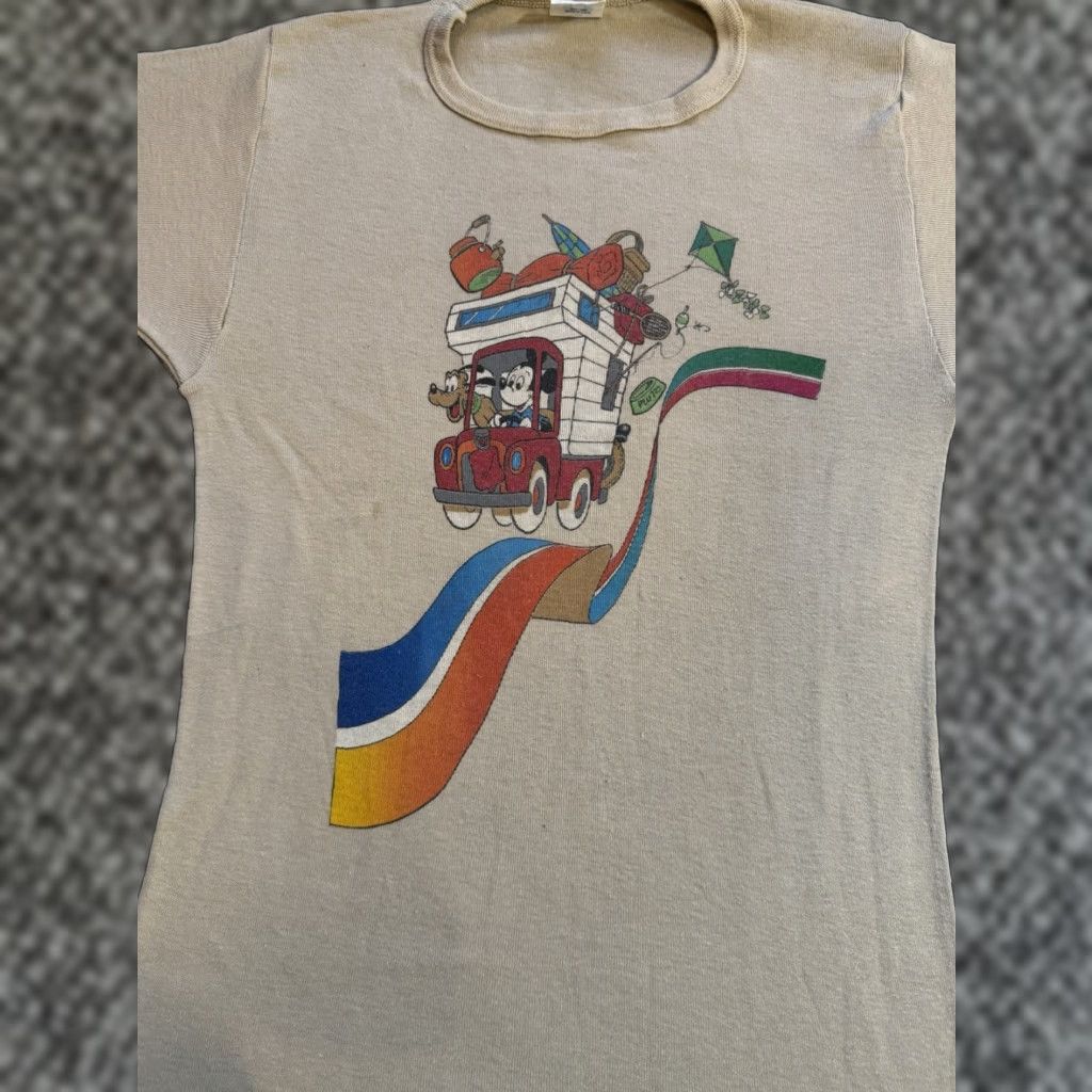 Disney VINTAGE Disney Mickey & Pluto Camping T Shirt 70s Outdoor Beige Size M Men Short Sleeve Cartoon 70s Logo Graphic Print Cotton polyester Size US M / EU 48-50 / 2 - 1 Thumbnail