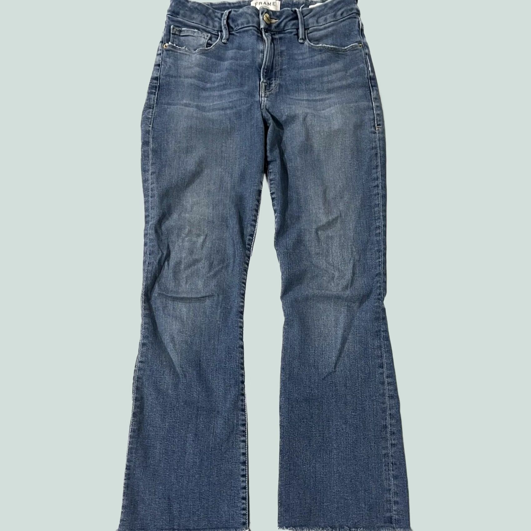 Frame FRAME Denim Le Crop Mini Boot Jeans Blue Raw Hem Stretch Women’s 26 Regular Inseam 26 Modern Vintage: No Size 26" / US 2 / IT 38 - 1 Thumbnail