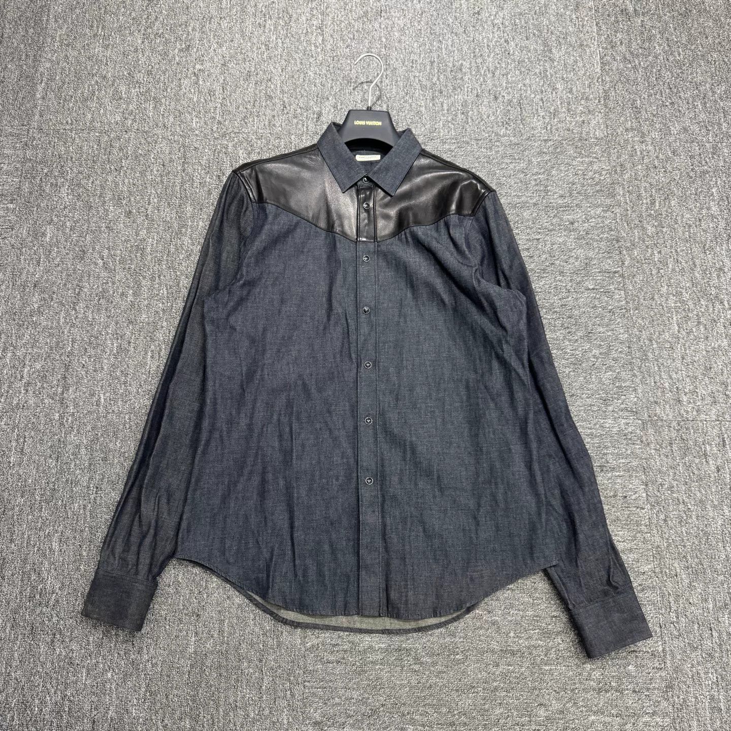 Saint Laurent Paris SLP Denim Leather Patchwork Shirt Size US XXS / EU 40 - 1 Thumbnail
