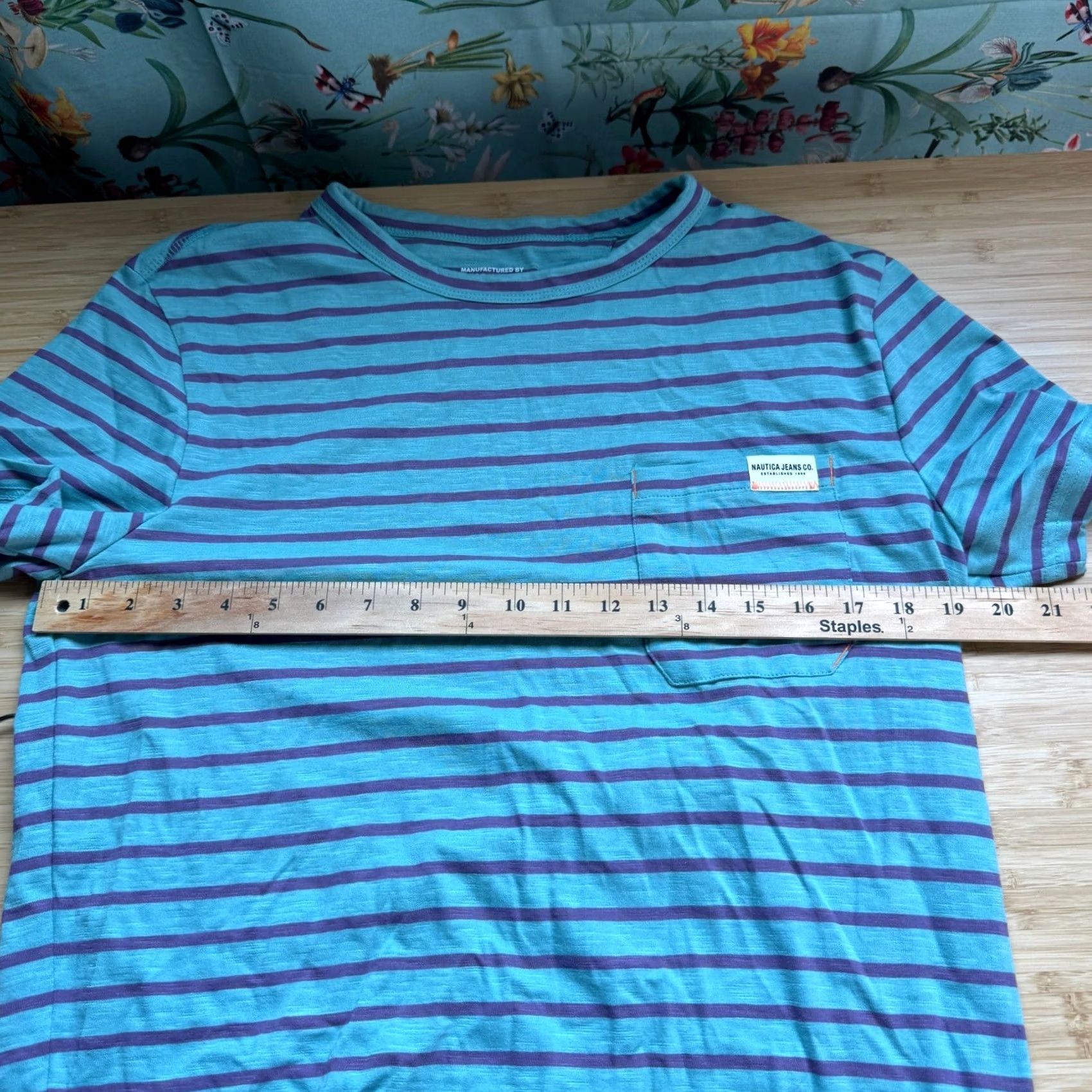 Nautica Nautica Jeans Co Mens S Striped Crewneck T-Shirt Dusty Turquoise Purple K45510 Size US S / EU 44-46 / 1 - 5 Thumbnail