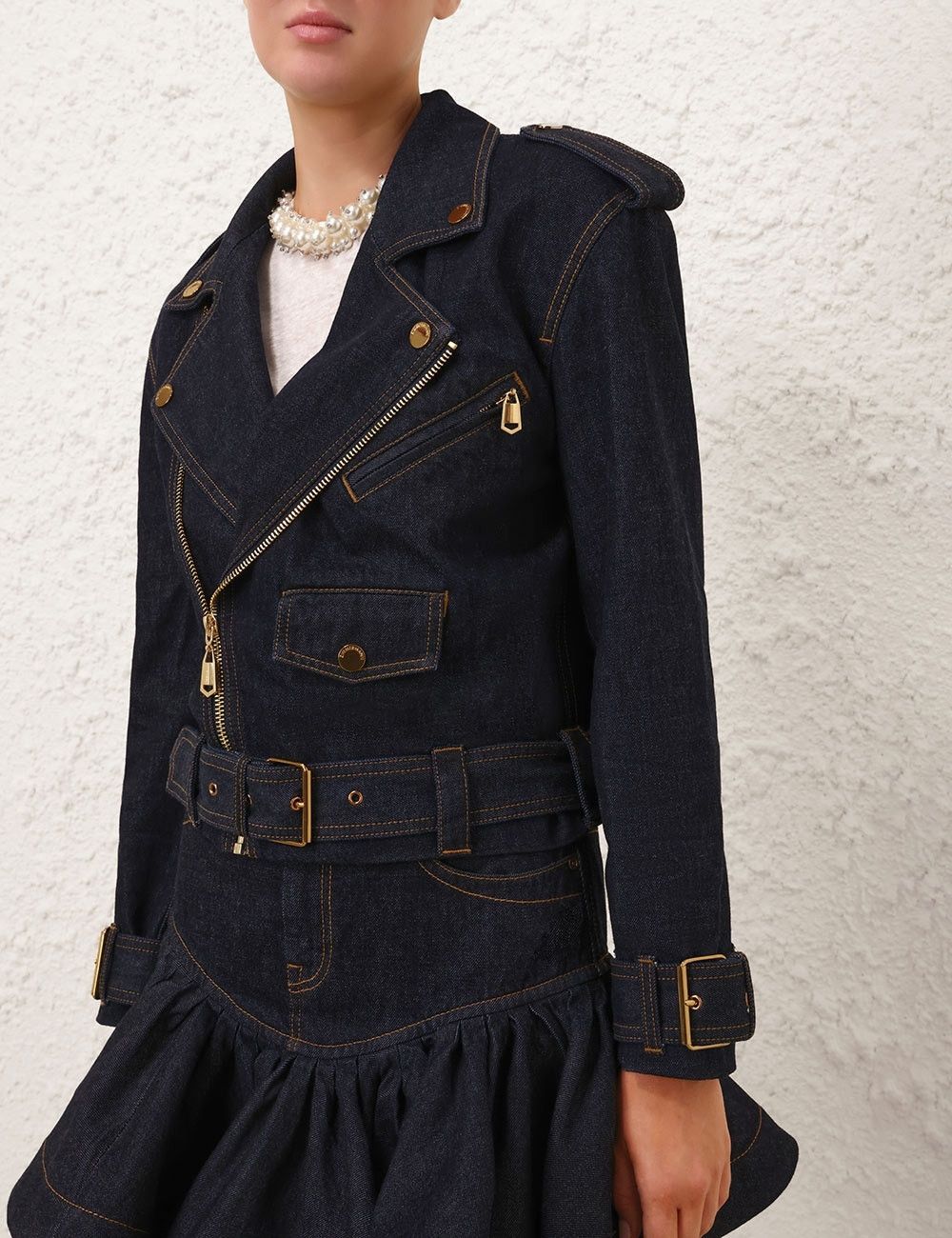 Zimmermann oc11z1025 Crush Denim Biker Jacket in Blue Size M / US 6-8 / IT 42-44 - 5 Thumbnail