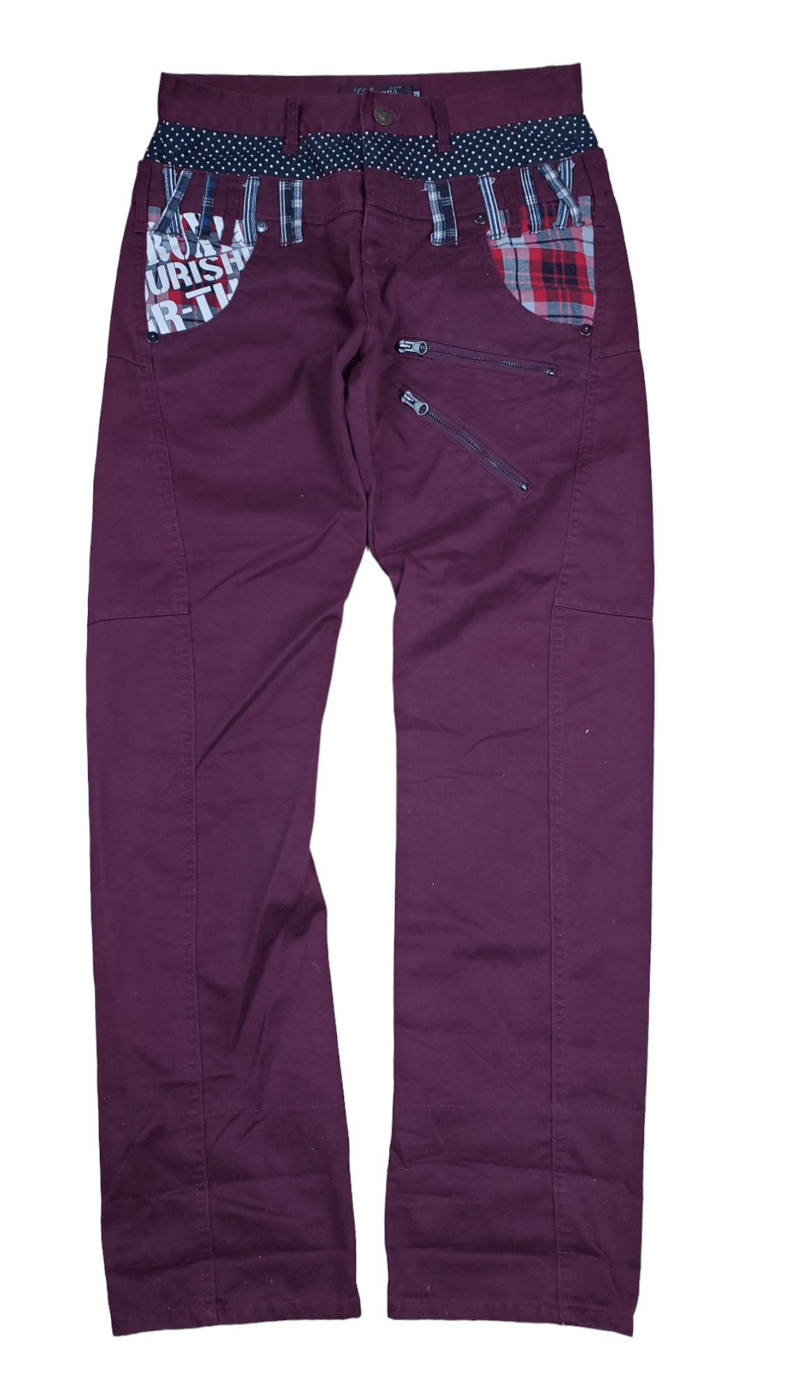 image of Vintage Pants Double Waist Stylish Design in Maroon, Men's (Size 31)