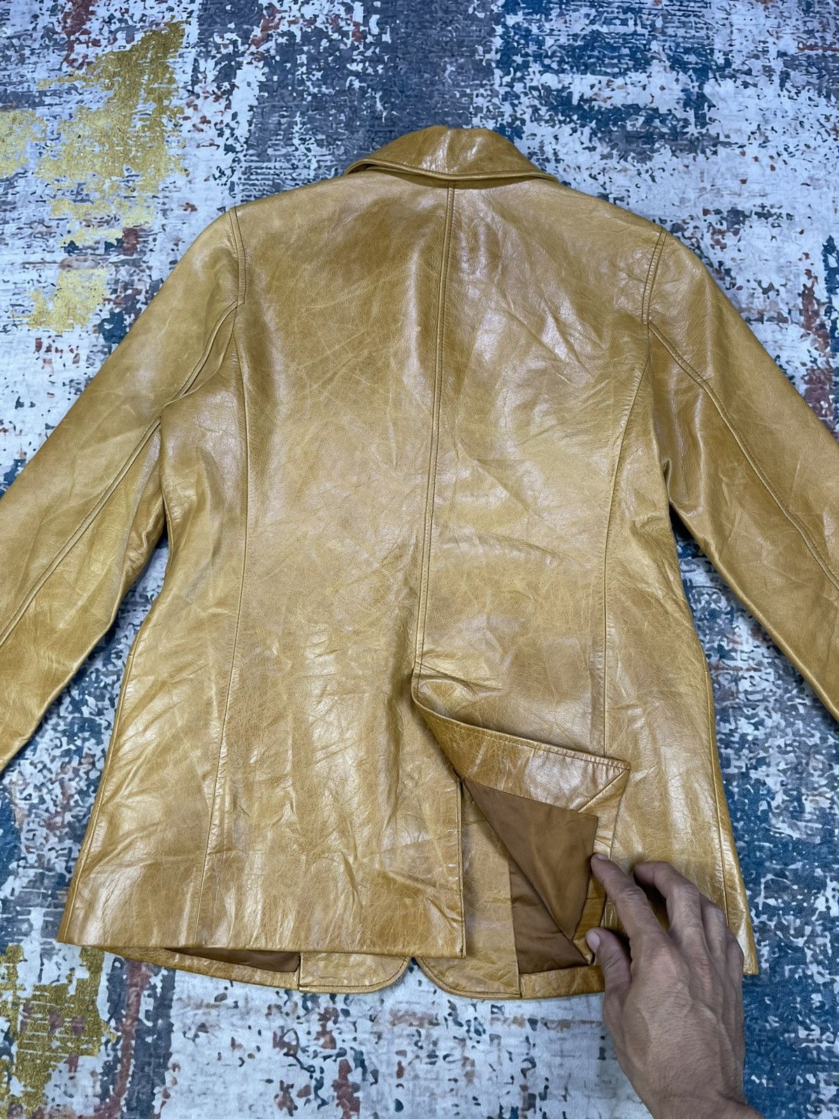 Japanese Brand Pour La Frime Butterscotch Buffalo Hide Leather Blazer Size XS / US 0-2 / IT 36-38 - 5 Thumbnail