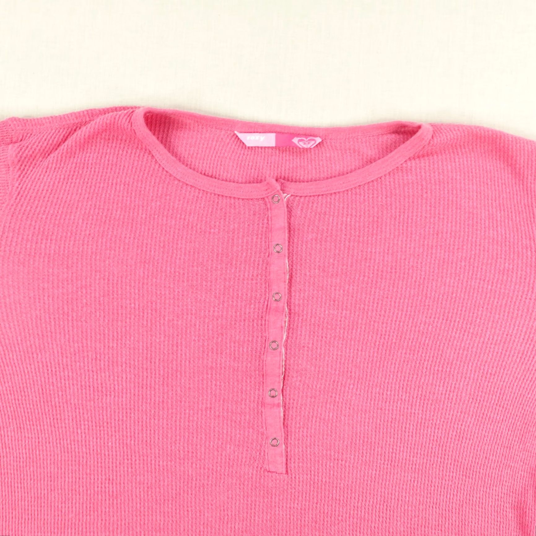 Vintage ROXY Vintage Shirt Womens XL Pink Waffle Knit Snaps Up Thermal Henley Top 90s T-Shirt Size XL / US 12-14 / IT 48-50 - 2 Thumbnail