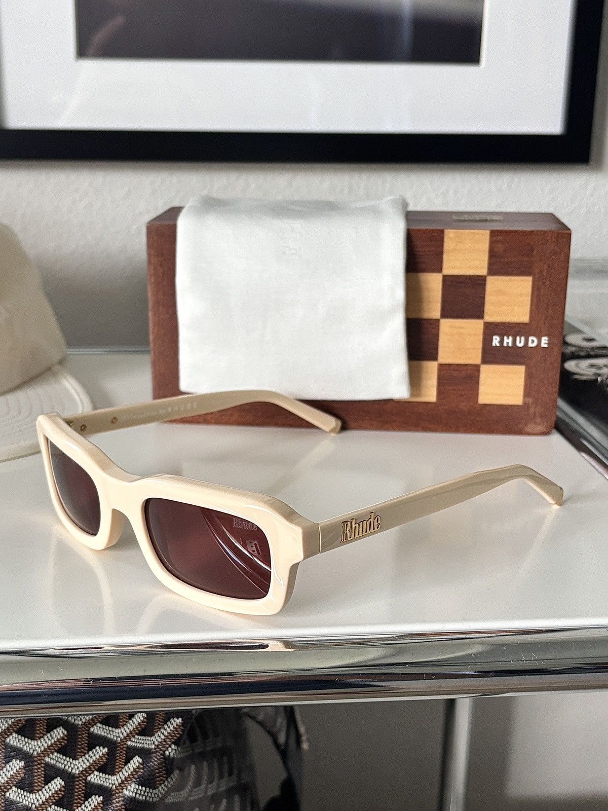 Rhude RHUDE - CREAM STEVE FRAME SUNGLASSES Size ONE SIZE - 6 Thumbnail