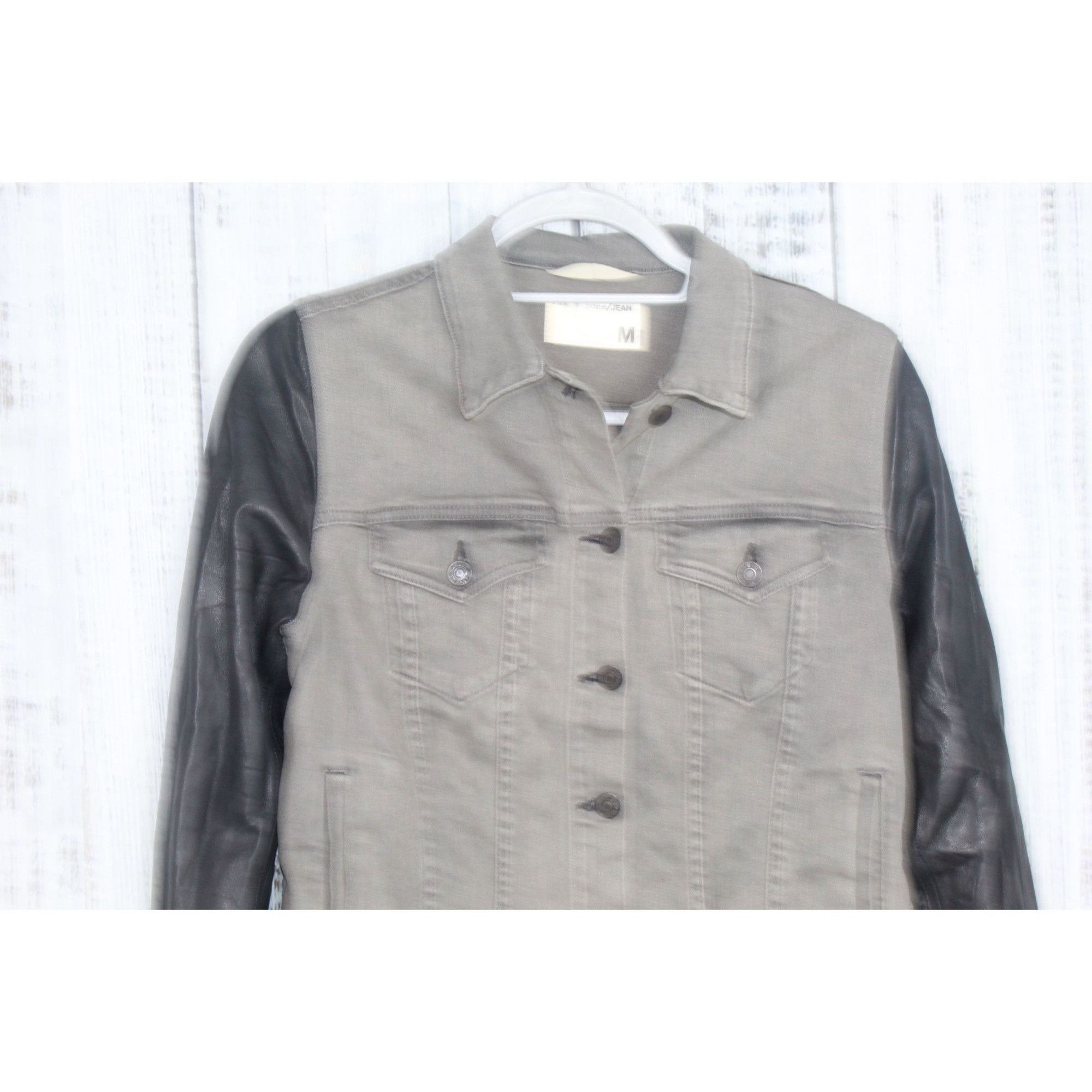 Leather × Rag & Bone Rag & Bone Women's Leather Sleeve Tattered Denim Jacket M Size M / US 6-8 / IT 42-44 - 6 Thumbnail