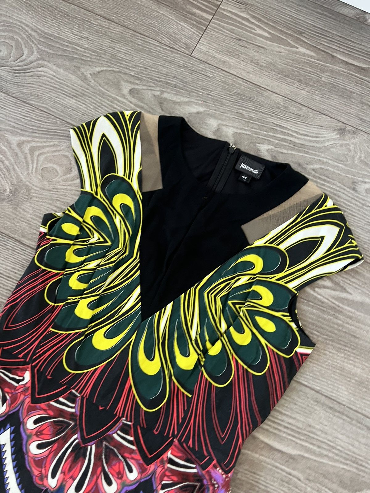 Designer ‼️JUST CAVALLI OPTICAL PRINTED KNEE LENGTH PENCIL DRESS Y2K‼️ Size M / US 6-8 / IT 42-44 - 15 Thumbnail