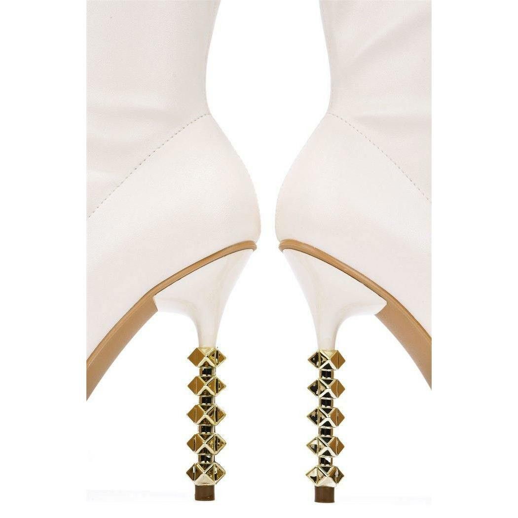 Other 5" Geo Deco High Heel Off White Stretchy Pointy Toe Ankle Bo Size US 7.5 / IT 37.5 - 6 Thumbnail