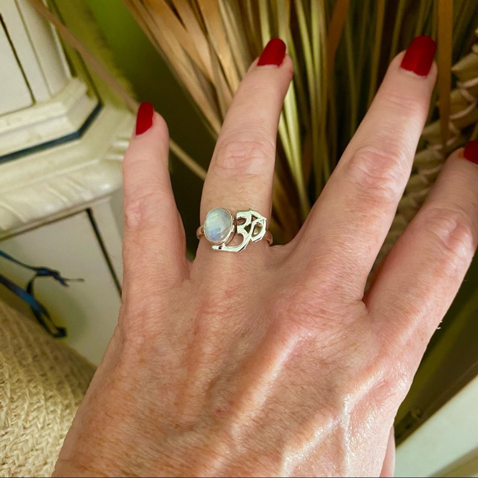 The Unbranded Brand Om Rainbow Moonstone Solid Sterling Silver Ring Size 8.5 Size ONE SIZE - 3 Thumbnail