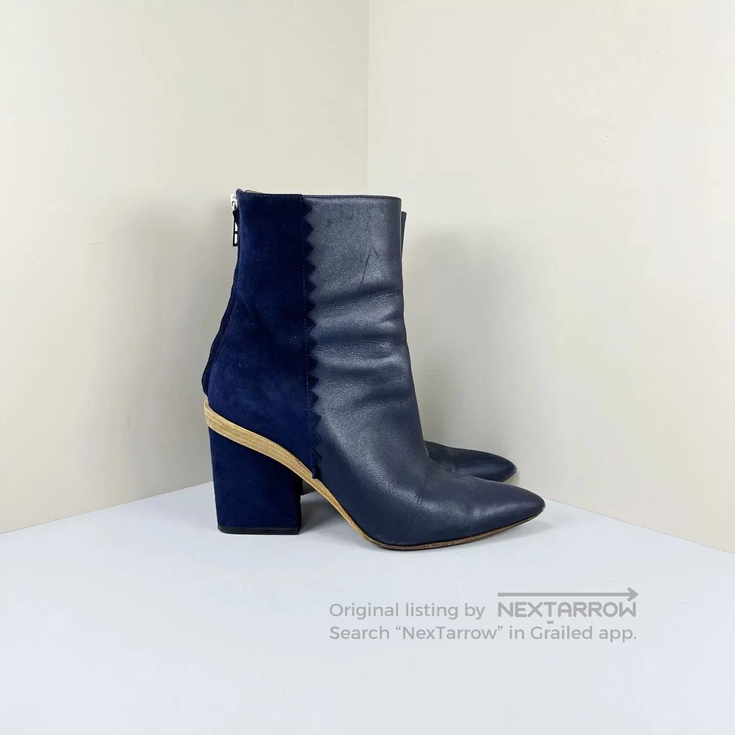Hermes Hermes Dark Blue Sheepskin Ankle Boots. Size US 5 / IT 35 - 4 Thumbnail