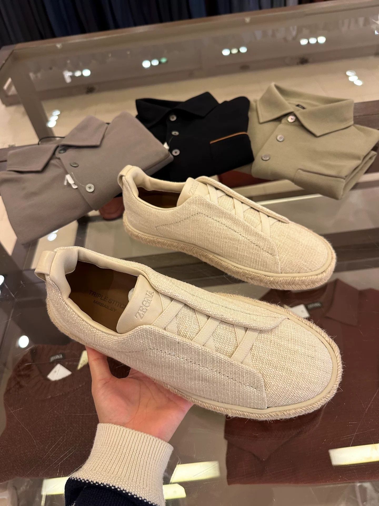 Ermenegildo Zegna Zegna Triple Stitch Beige Men's Sneakers Size US 8.5 / EU 41-42 - 3 Thumbnail