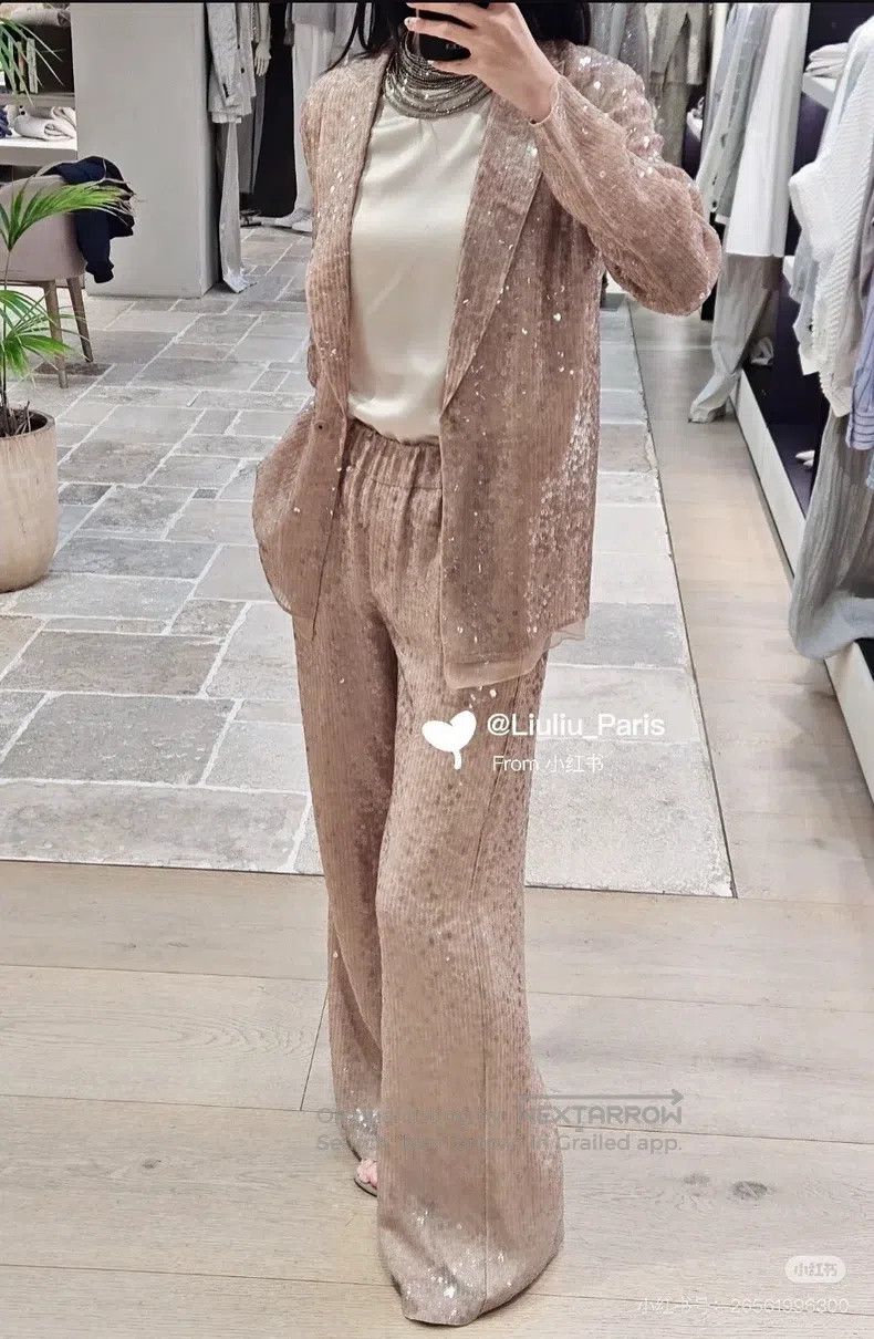Brunello Cucinelli Brunello Cucinelli Full Sequin Silk Wide Leg Pants Size 26" / US 2 / IT 38 - 8 Thumbnail