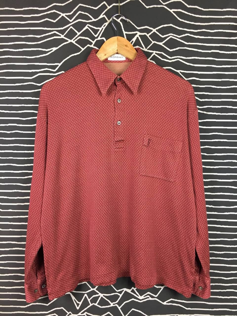 Yves Saint Laurent Vtg YSL Yves Saint Laurent Patterned Longsleeve Polo Tee Size US L / EU 52-54 / 3 - 2 Thumbnail