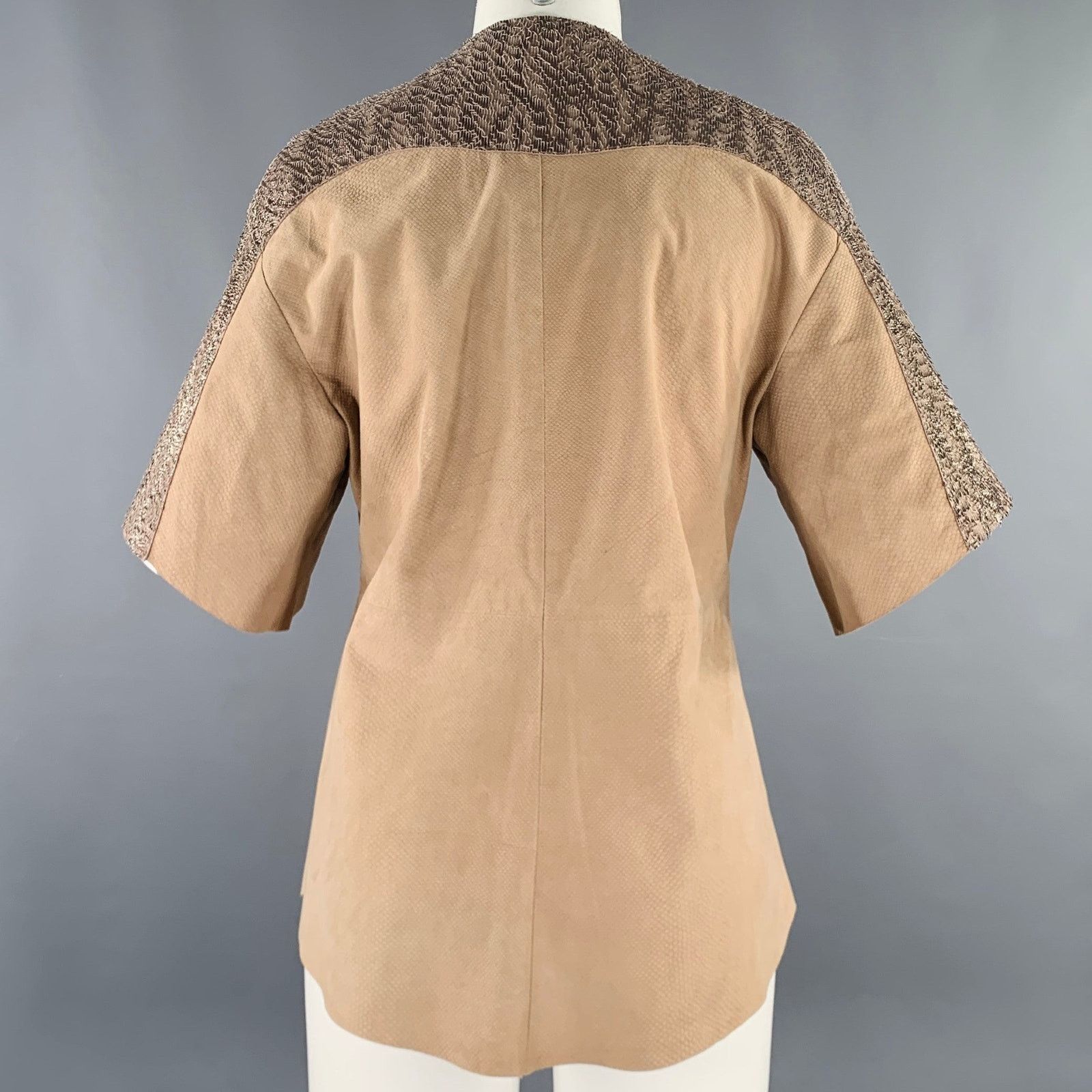 Drome DROME S Beige Silver Sheepskin Suede Open Front Casual Top Size S / US 4 / IT 40 - 4 Thumbnail