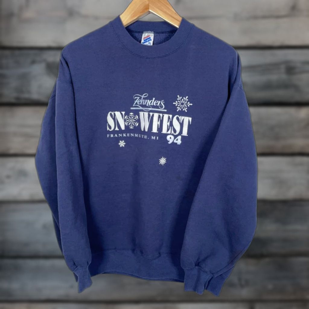 Jerzees 1994 Zehnder's Snowfest Sweatshirt Adult XL Blue Jerzees Frankenmuth Michigan Size US XL / EU 56 / 4 - 1 Thumbnail