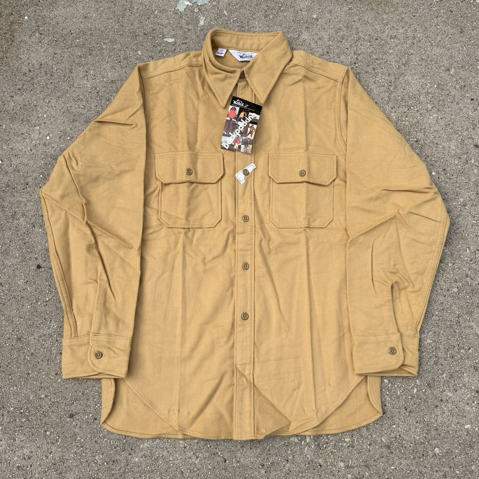 Vintage × Woolrich Woolen Mills NWT Vintage 60s Woolrich Tan Khaki Chamois Shirt Sz L Size US L / EU 52-54 / 3 - 2 Thumbnail