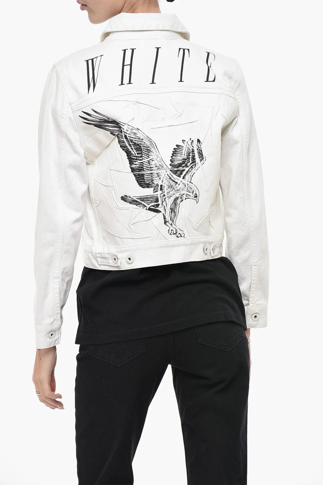 Off-White og1mm0426 Printed Denim Crop Jacket in White Size S / US 4 / IT 40 - 2 Thumbnail