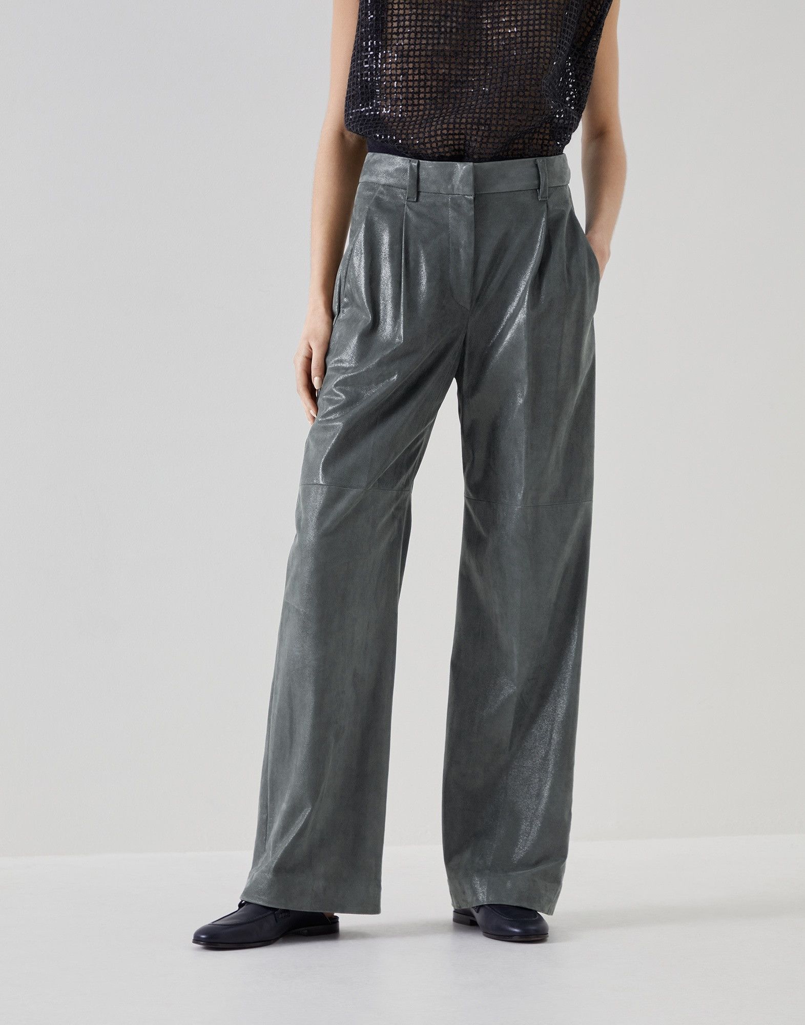 Brunello Cucinelli Leather Suede Trousers Size 28" / US 6 / IT 42 - 2 Thumbnail