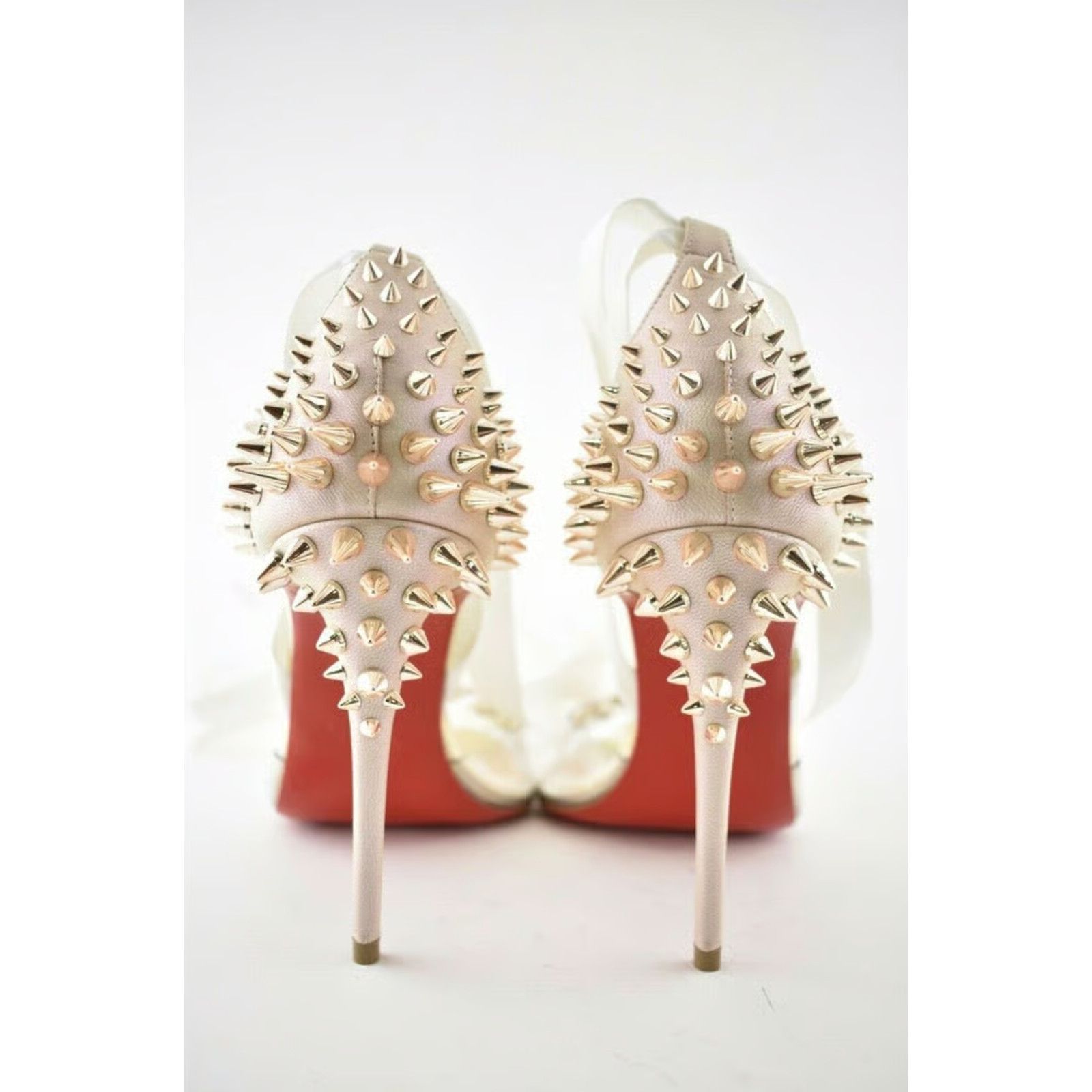 Christian Louboutin Barbarissima 100 Nude Gold PVC Lace Up Sandal Heel Pump 35.5 Size US 5.5 / IT 35.5 - 2 Thumbnail
