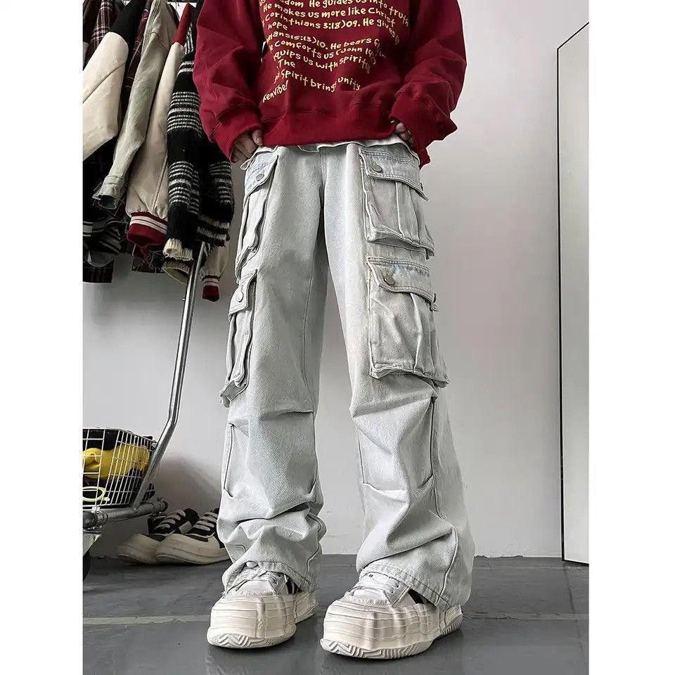 Vintage Light Blue Cargo Jeans Men's Patchwork Straight Casual Size US 32 / EU 48 - 4 Thumbnail
