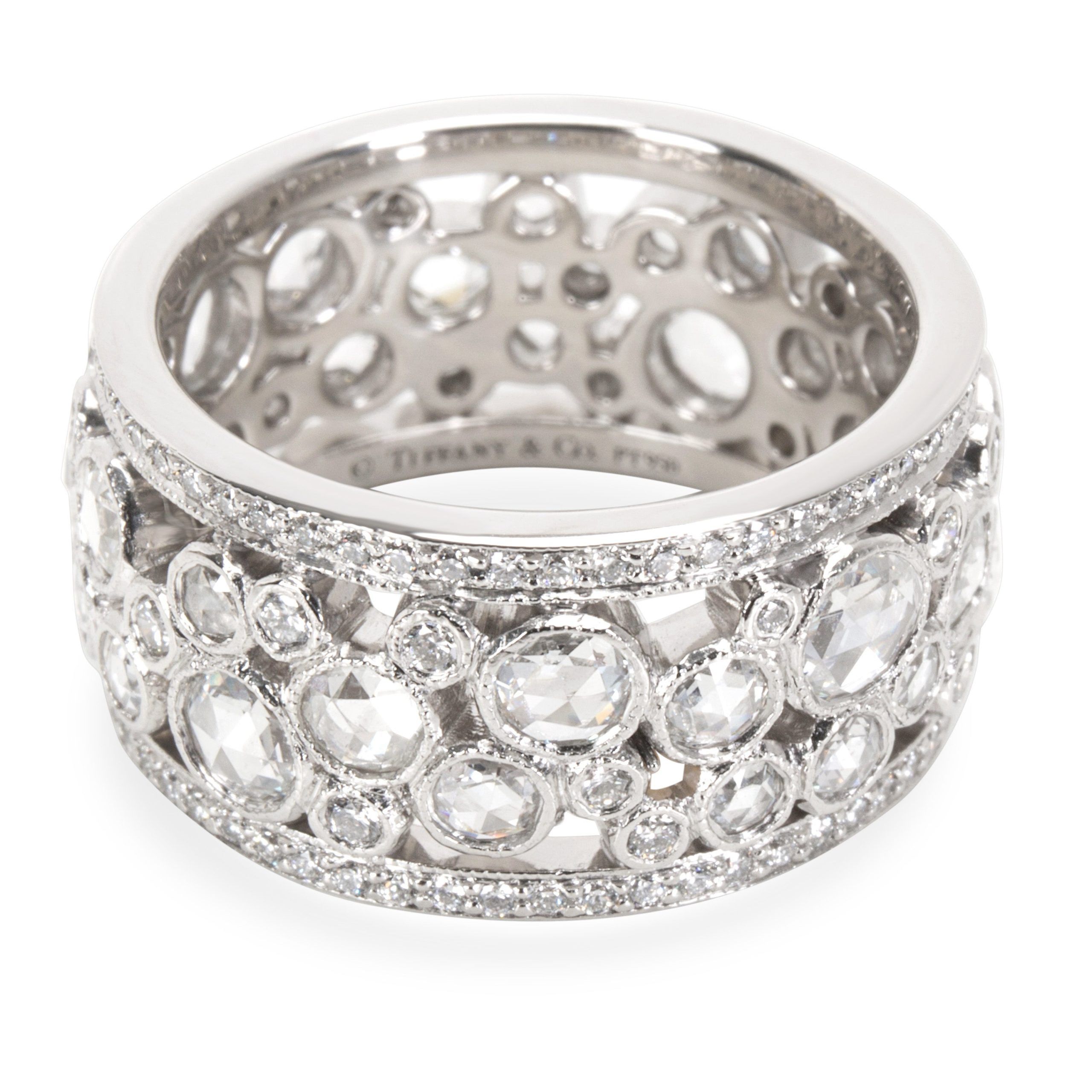 image of Tiffany Co Tiffany & Co. Cobblestone Rose Cut Diamond Eternity Band In Platinum 2.14 Ctw in Silver,