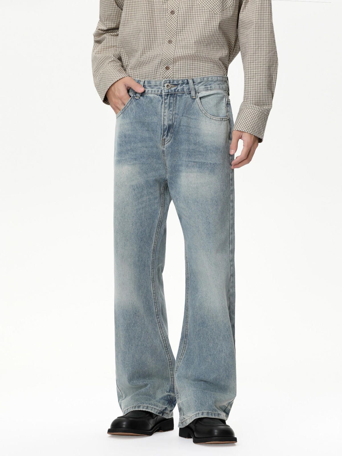Vintage Light Blue Wide Leg Denim Jeans, Relaxed Fit Jeans Size US 32 / EU 48 - 2 Thumbnail