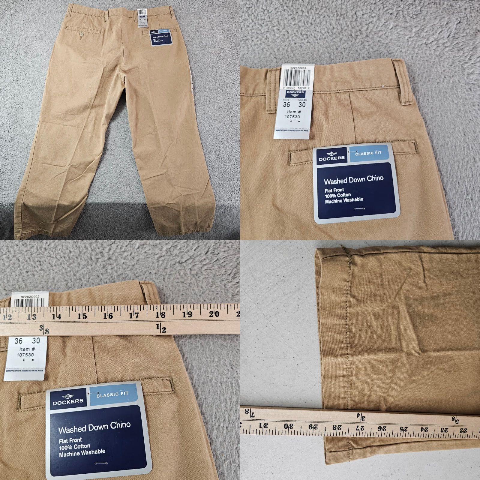 Dockers DOCKERS Washed Khaki Pant Mens 36x28.5 Classic Fit Cotton Flat Front Shirt Size US 36 / EU 52 - 8 Thumbnail
