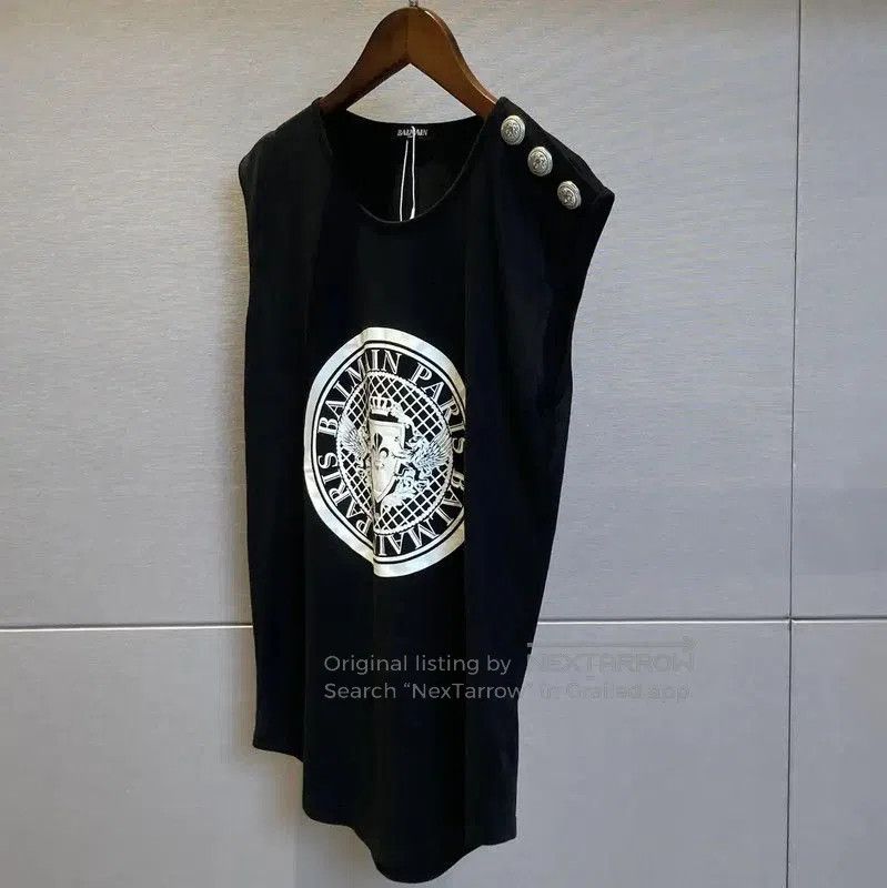 Balmain Balmain Black Cotton Graphic Sleeveless T-Shirt . Size S / US 4 / IT 40 - 4 Thumbnail