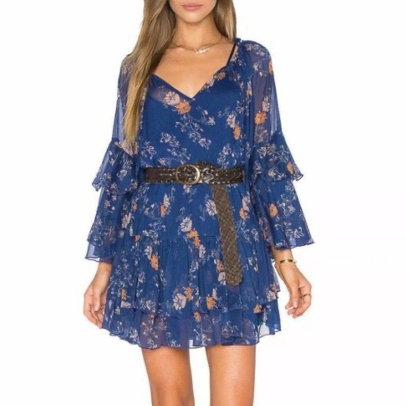 Free People Free People Sunsetter Mini Ruffle Slip Tunic Floral Dress XS Size XS / US 0-2 / IT 36-38 - 2 Thumbnail