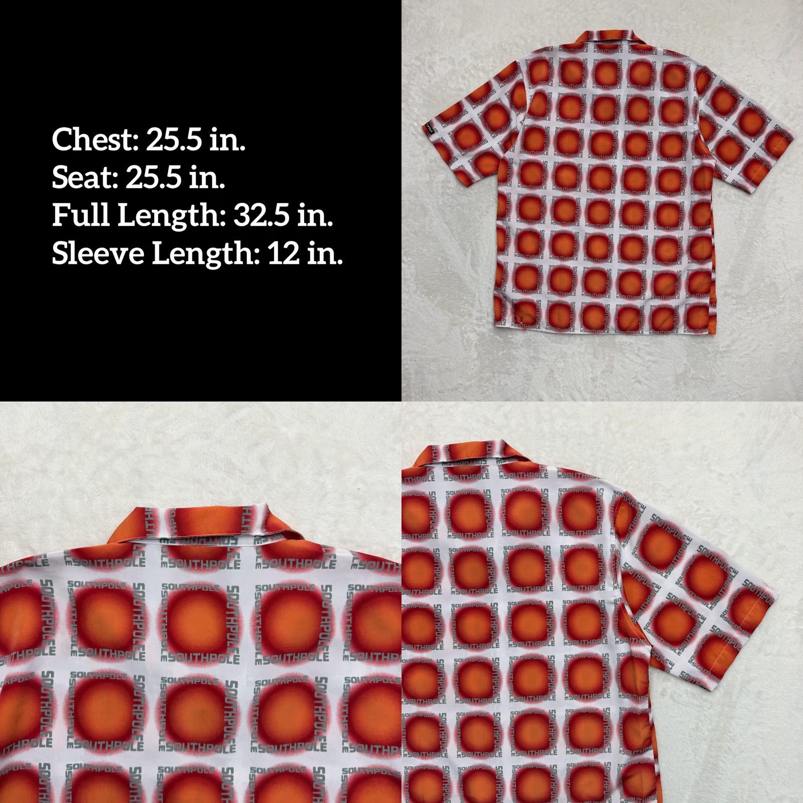Southpole VINTAGE Southpole Shirt Mens Large Orange Satin Button-Up Short Sleeve Collared Graphic Print Casual Summer (Note: Rephrase within allowed words) Size US L / EU 52-54 / 3 - 8 Thumbnail