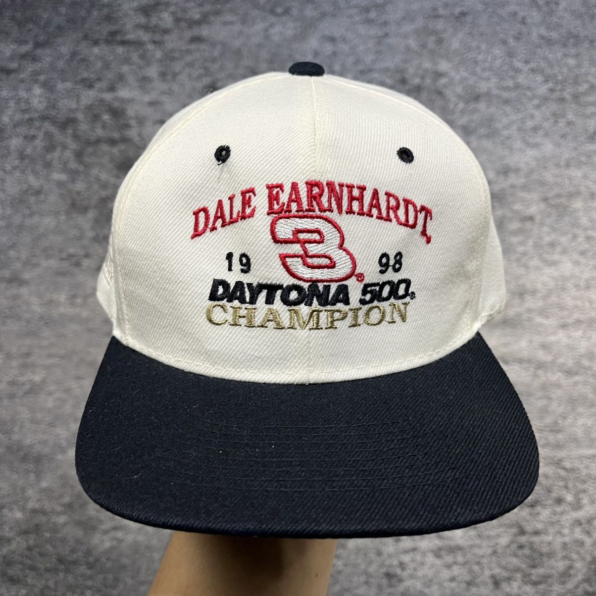 NASCAR Vintage 90s Dale Earnhardt Daytona 500 White Snapback Hat Size ONE SIZE - 2 Thumbnail